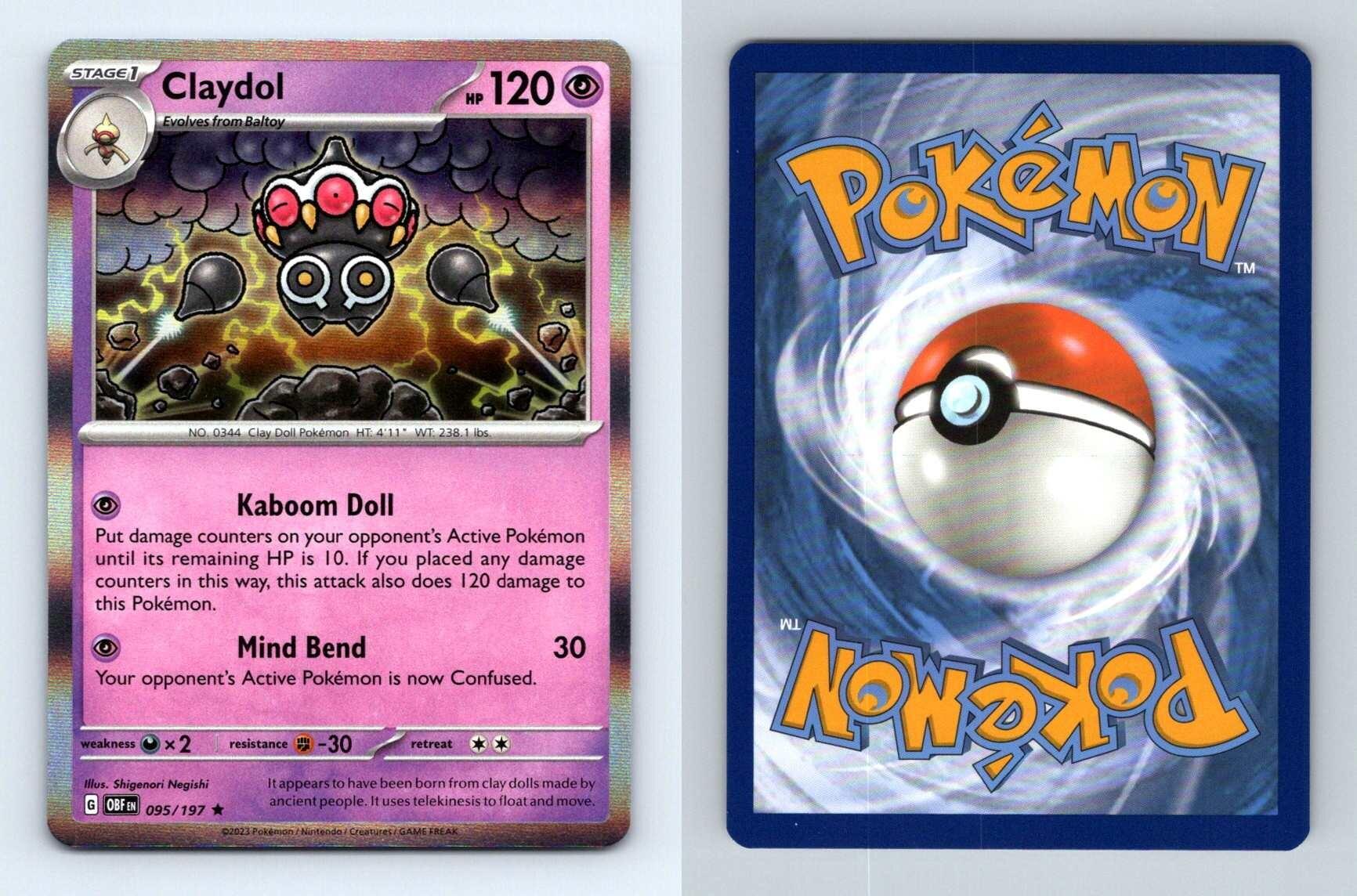 Claydol 95/197 SV Obsidian Flames Rare Holo Pokemon 2023 TCG Card