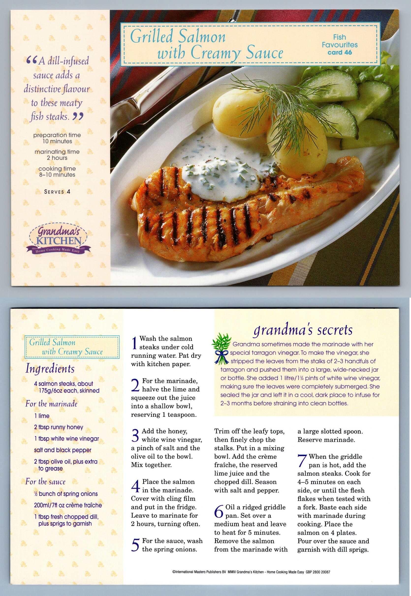 Grilled Salmon With Creamy Sauce 46 Fish Grandma's Kitchen Recipe Card