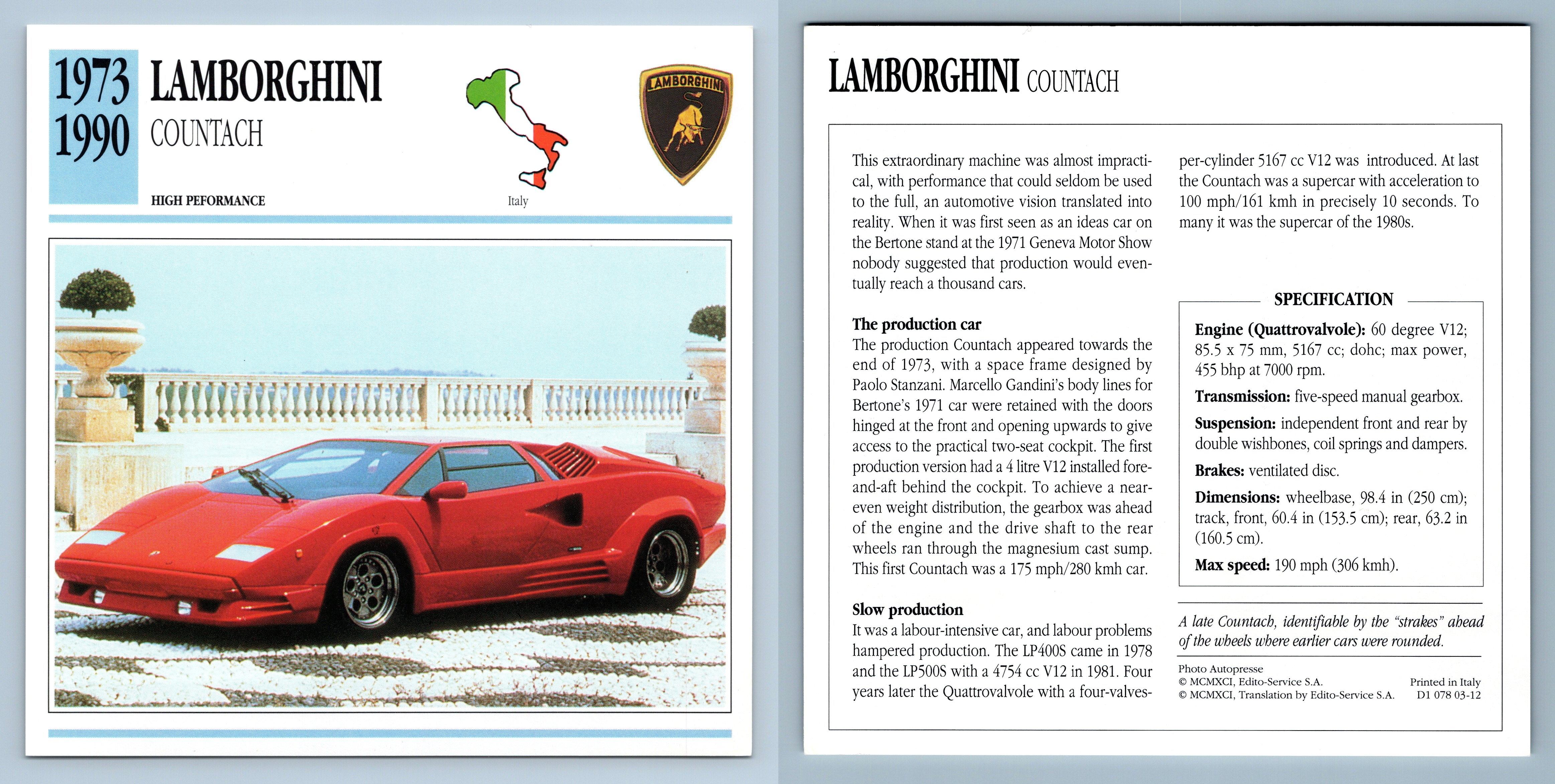 Lamborghini - Countach - 1973-90 High Performance Collectors Club Card