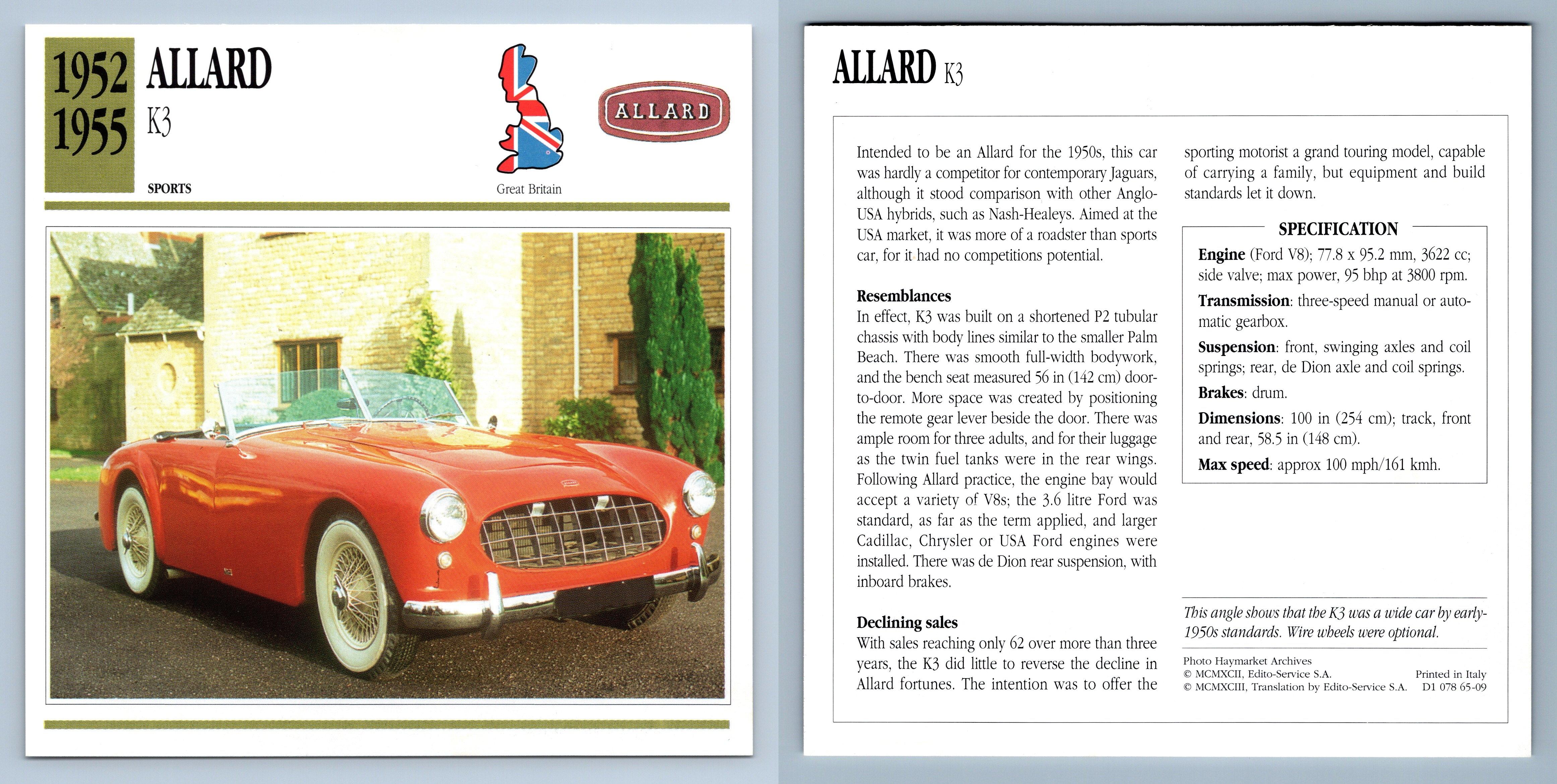 Allard K3 195255 Sports Collectors Club Card