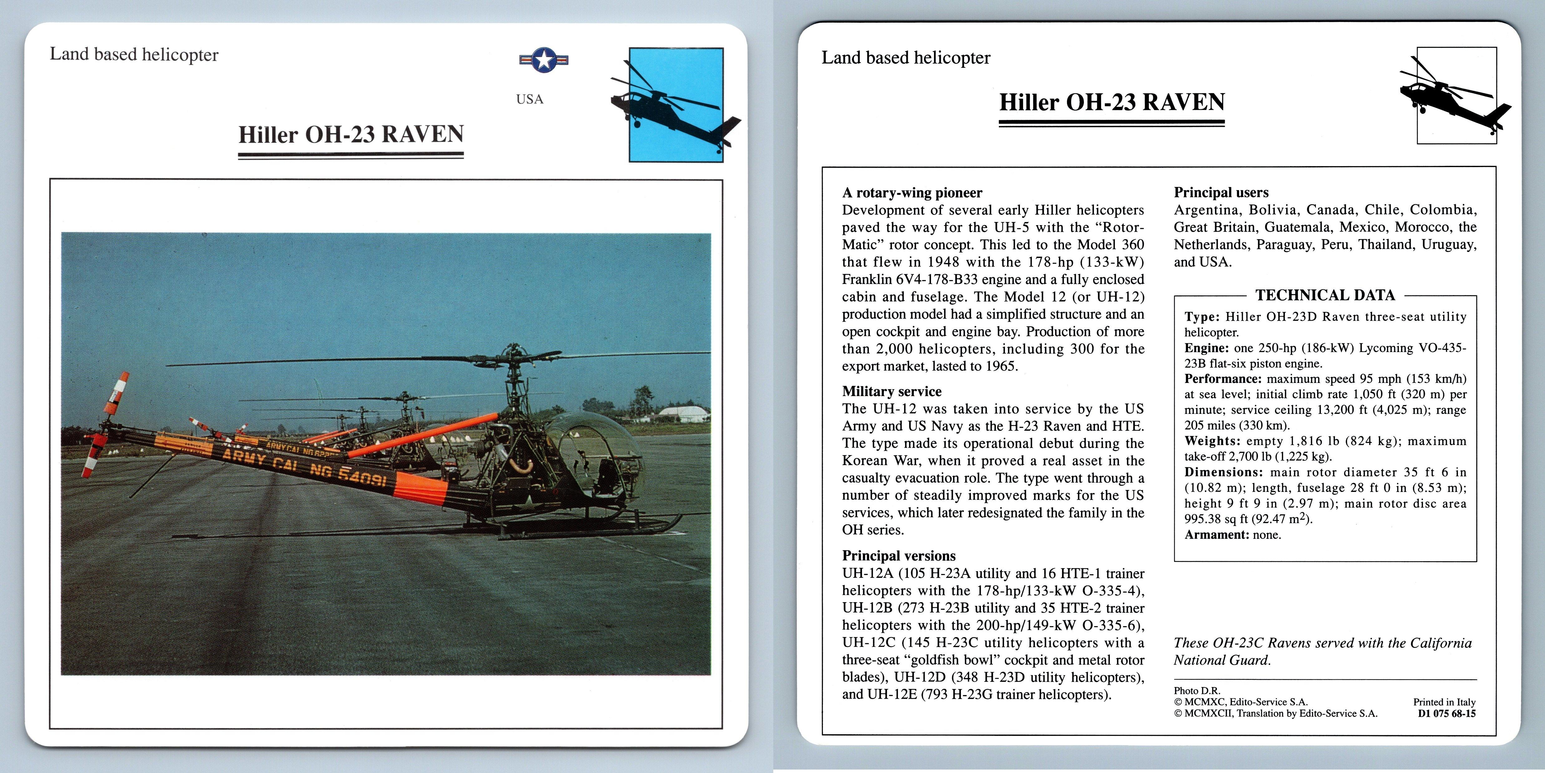 Hiller OH-23 Raven - Land Based - Warplanes Collectors Club Card