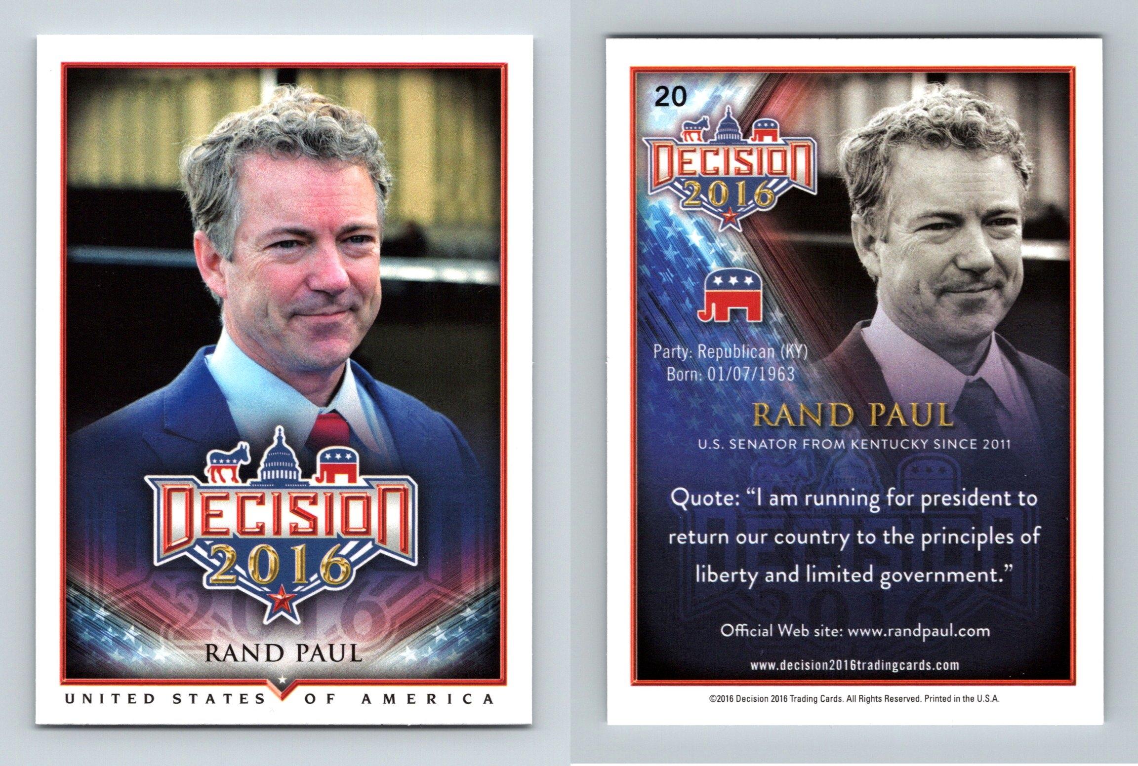 Rand Paul #20 Decision 2016 Political Trading Card