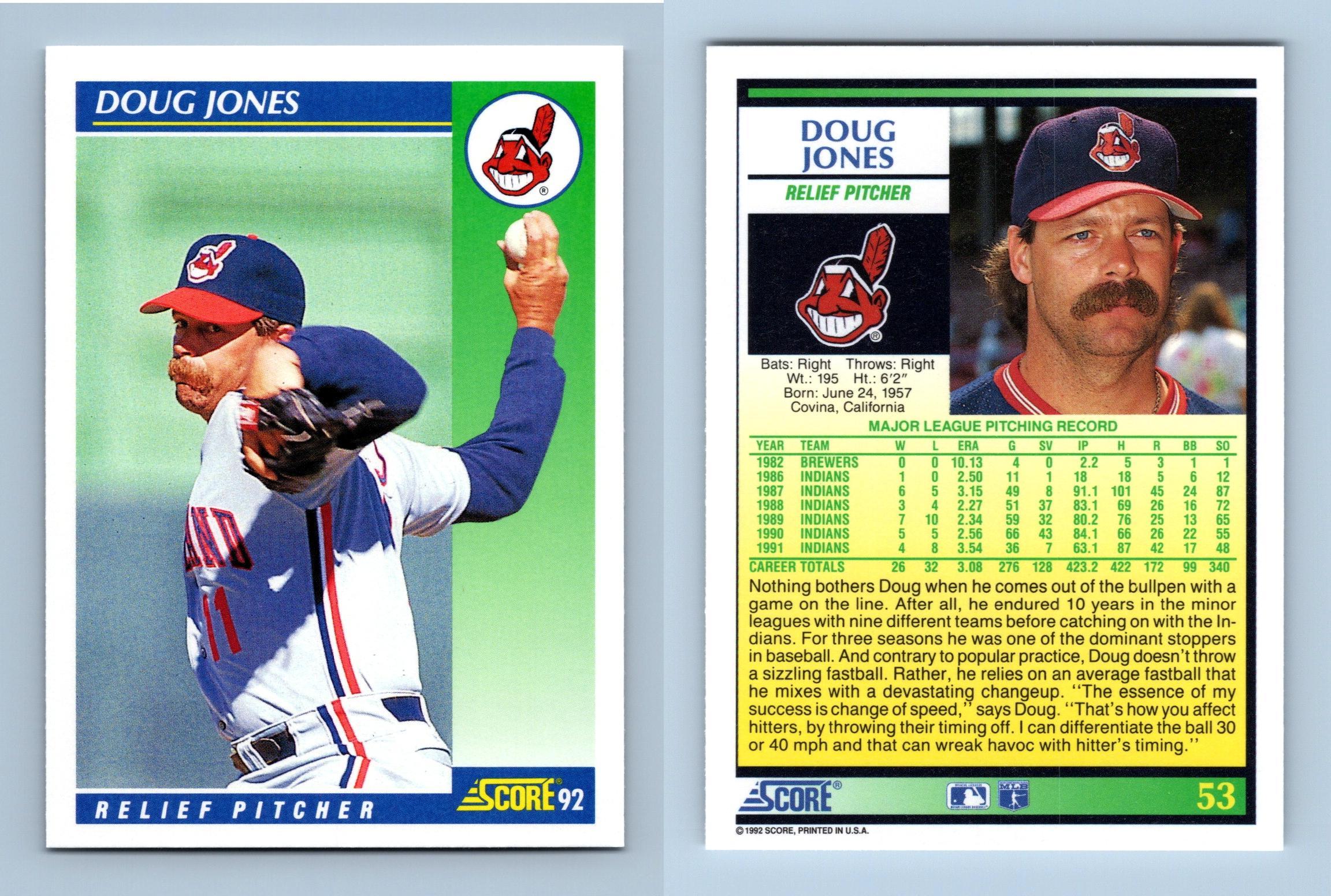 Doug Jones Indians 53 Score 1992 Baseball Trading Card