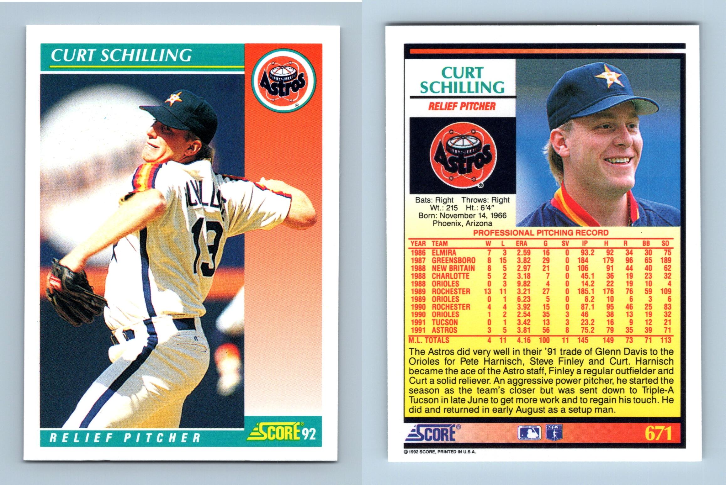 Curt Schilling - Astros - #671 Score 1992 Baseball Trading Card