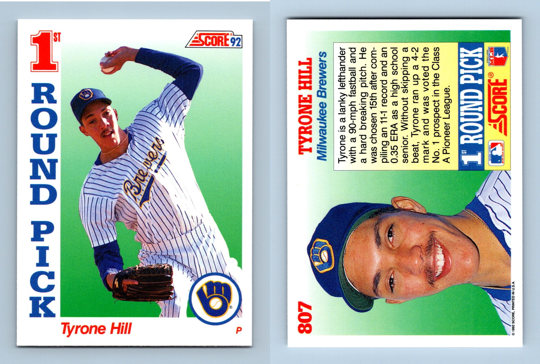 Tyrone Hill - #807 Score 1992 Baseball RC Trading Card