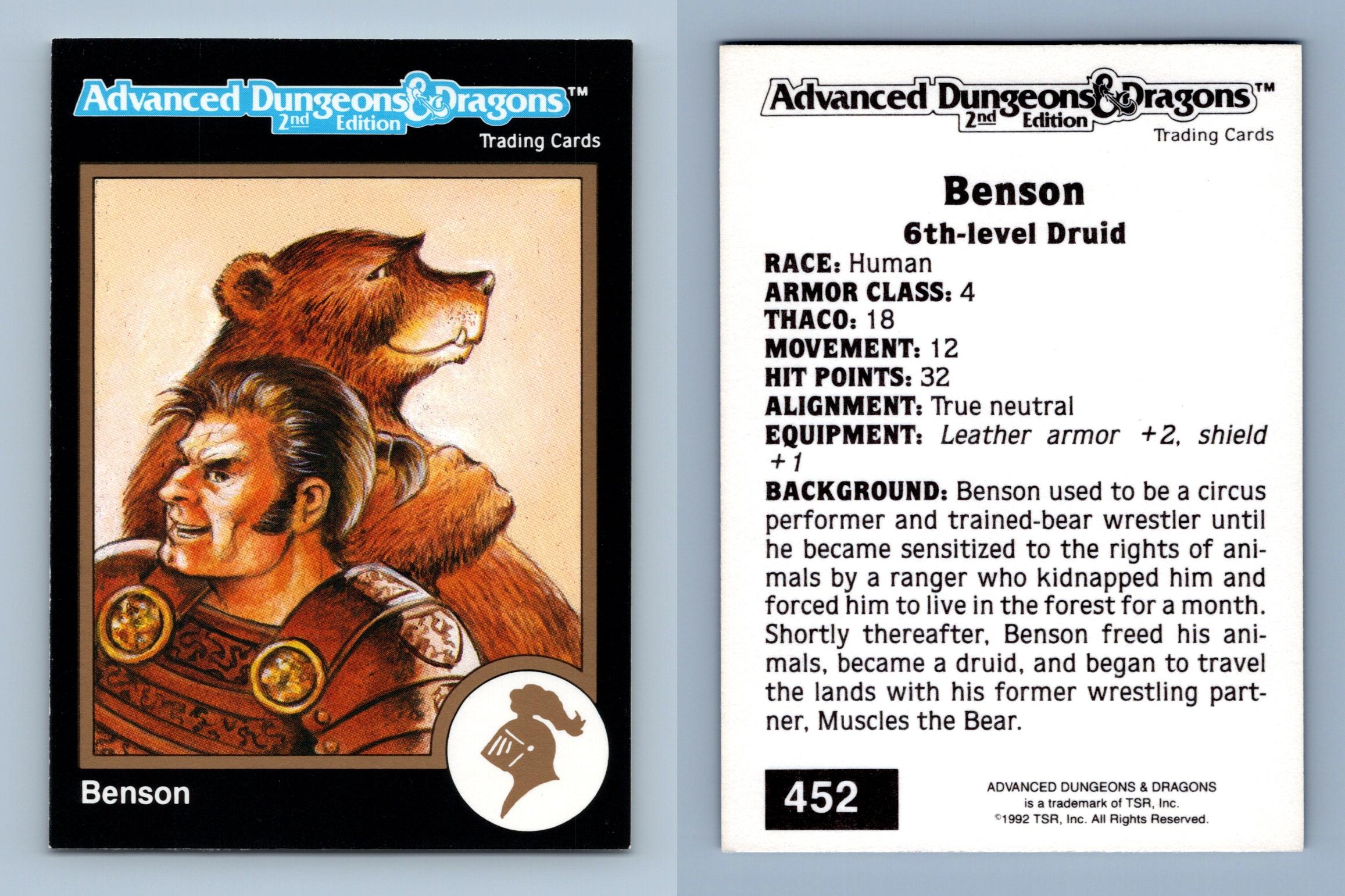 Benson 452 Advanced Dungeons & Dragons 1992 TSR Trading Card