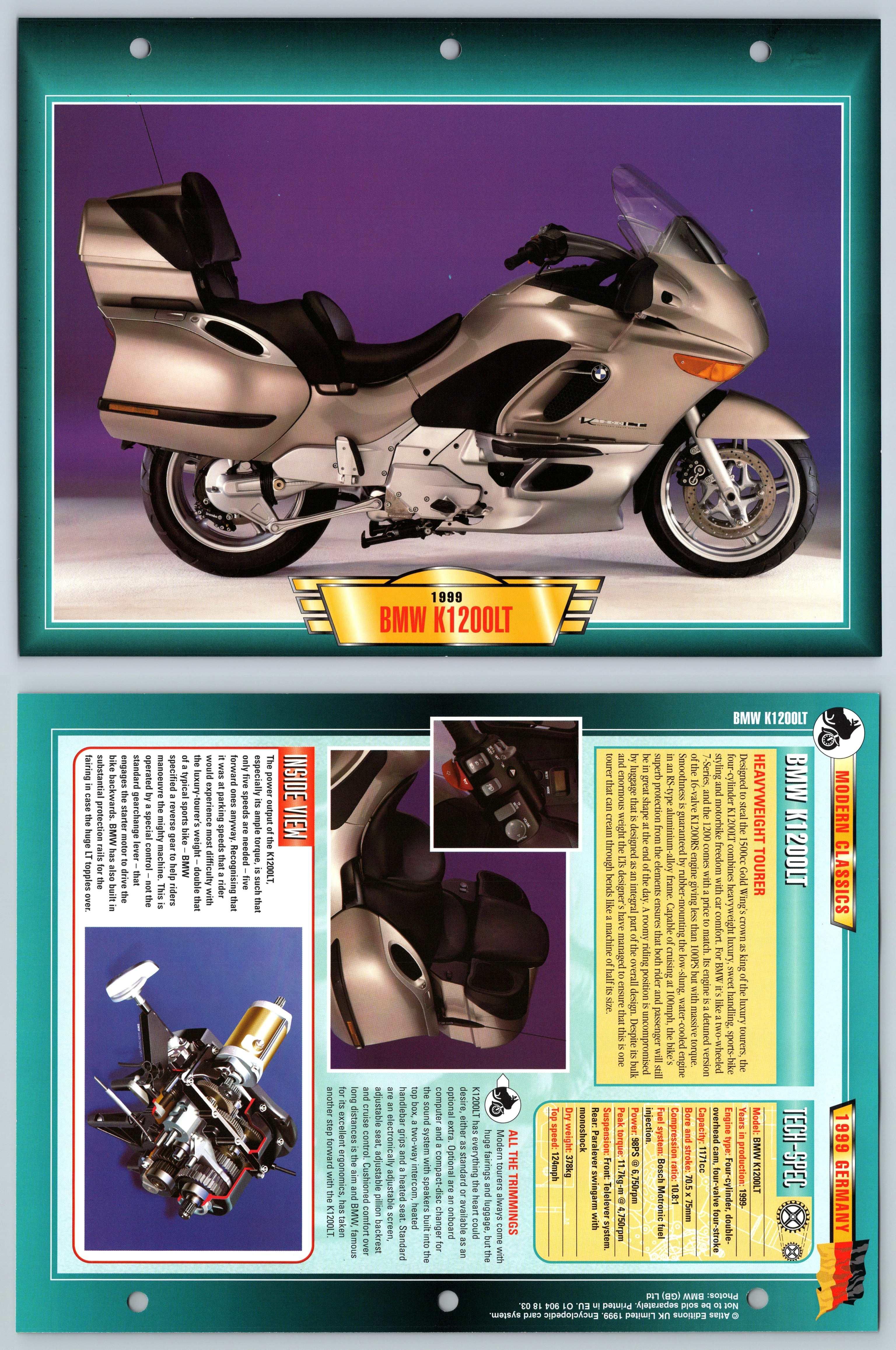 BMW K1200LT 1999 Modern Classics Atlas Motorbike Fact File Card