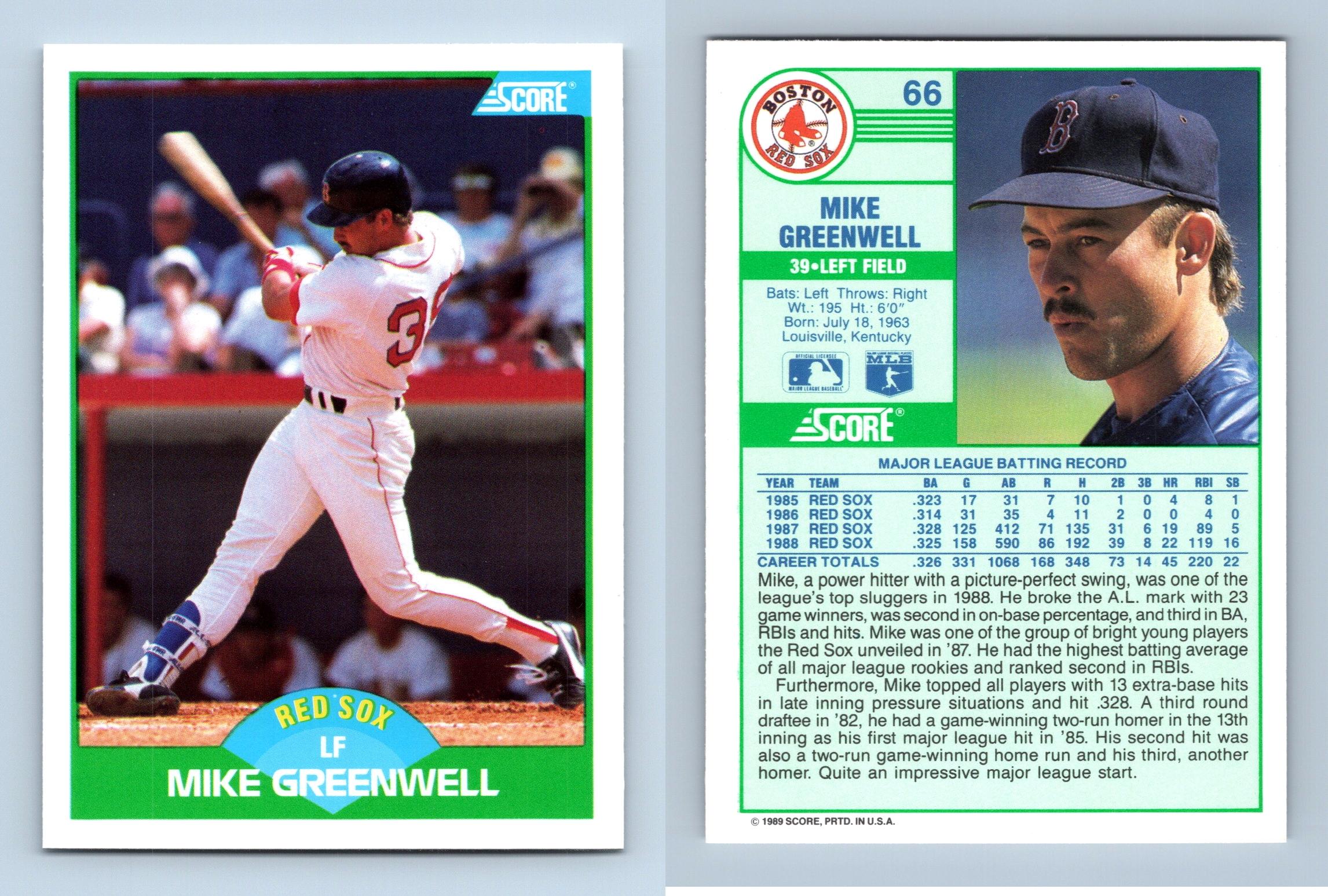 Mike Greenwell - Red Sox #66 Score 1989 Baseball Trading Card
