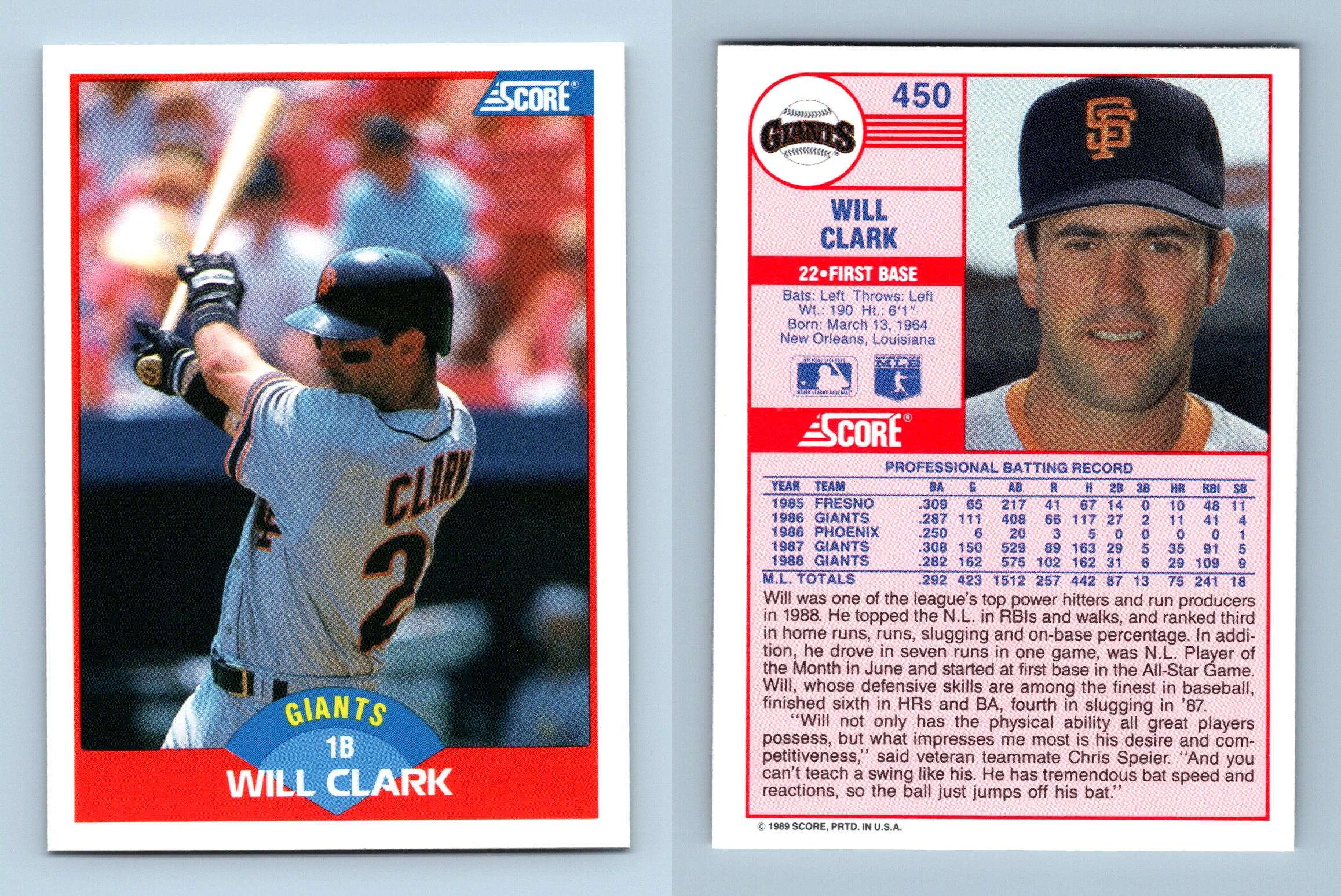 Will Clark - Giants #450 Score 1989 Baseball Trading Card