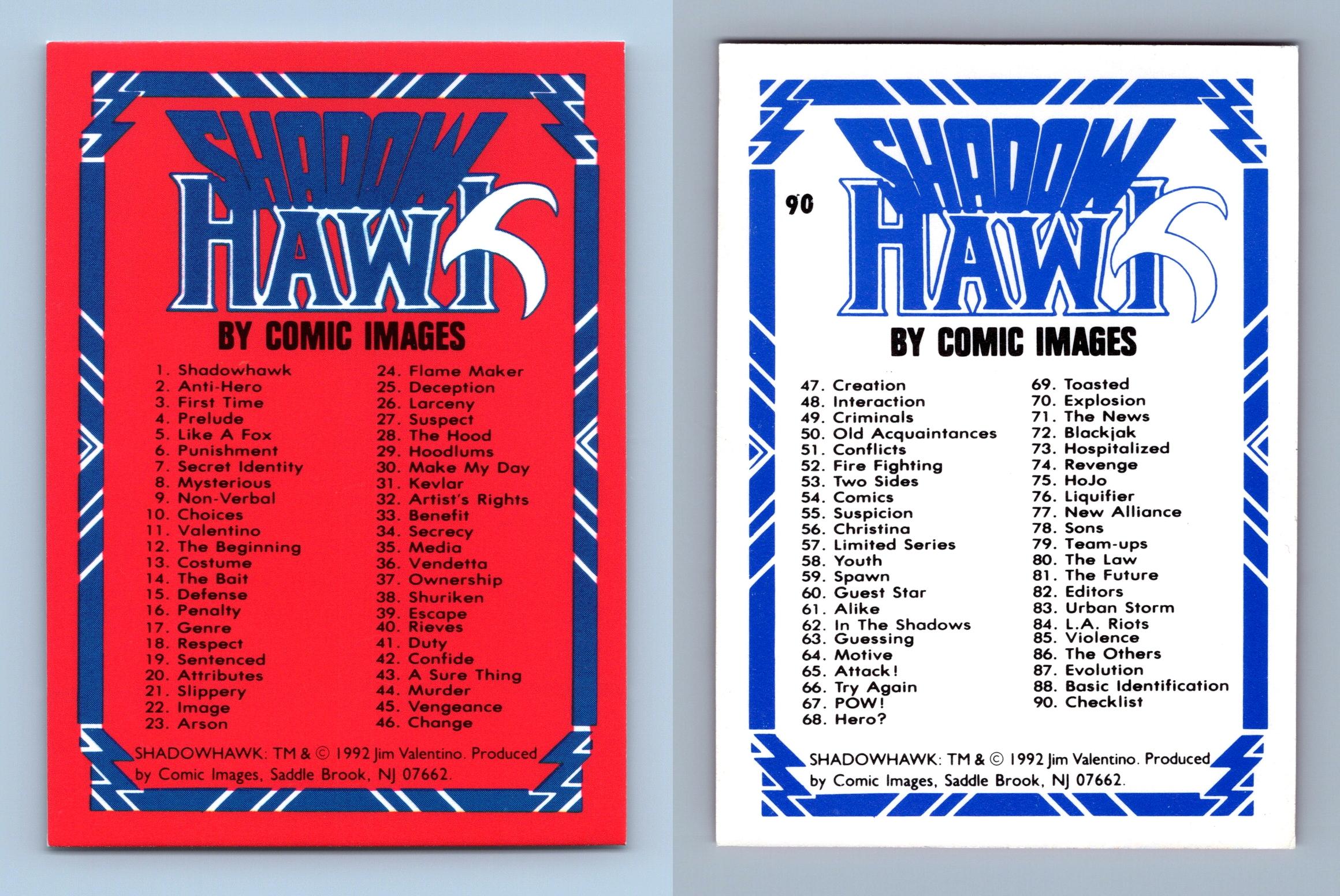 Checklist 90 Shadowhawk 1992 Comic Images Trading Card