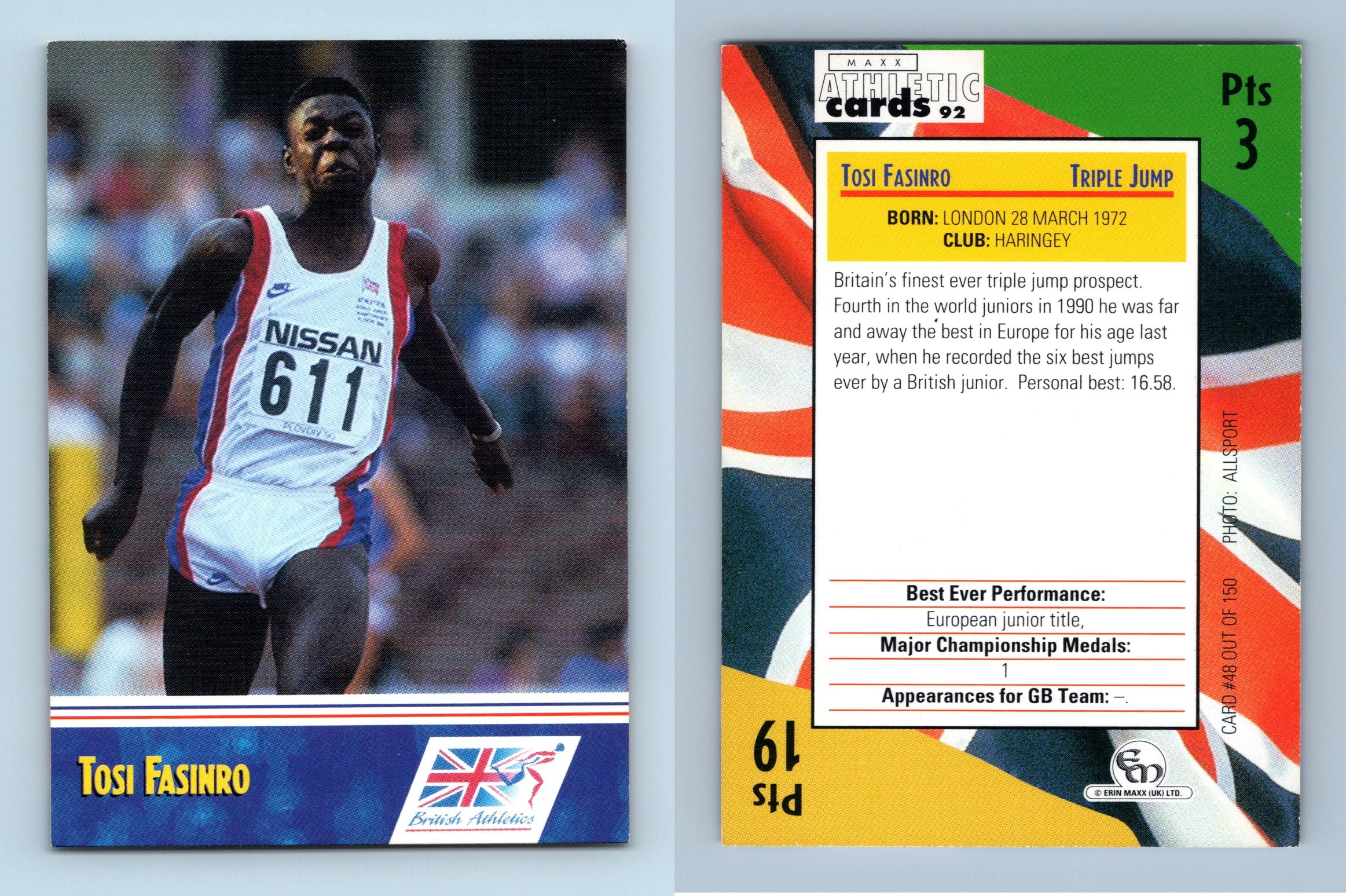 Tosi Fasinro #48 Of 150 Maxx Athletic 1992 Trading Card - Picture 2 of 2