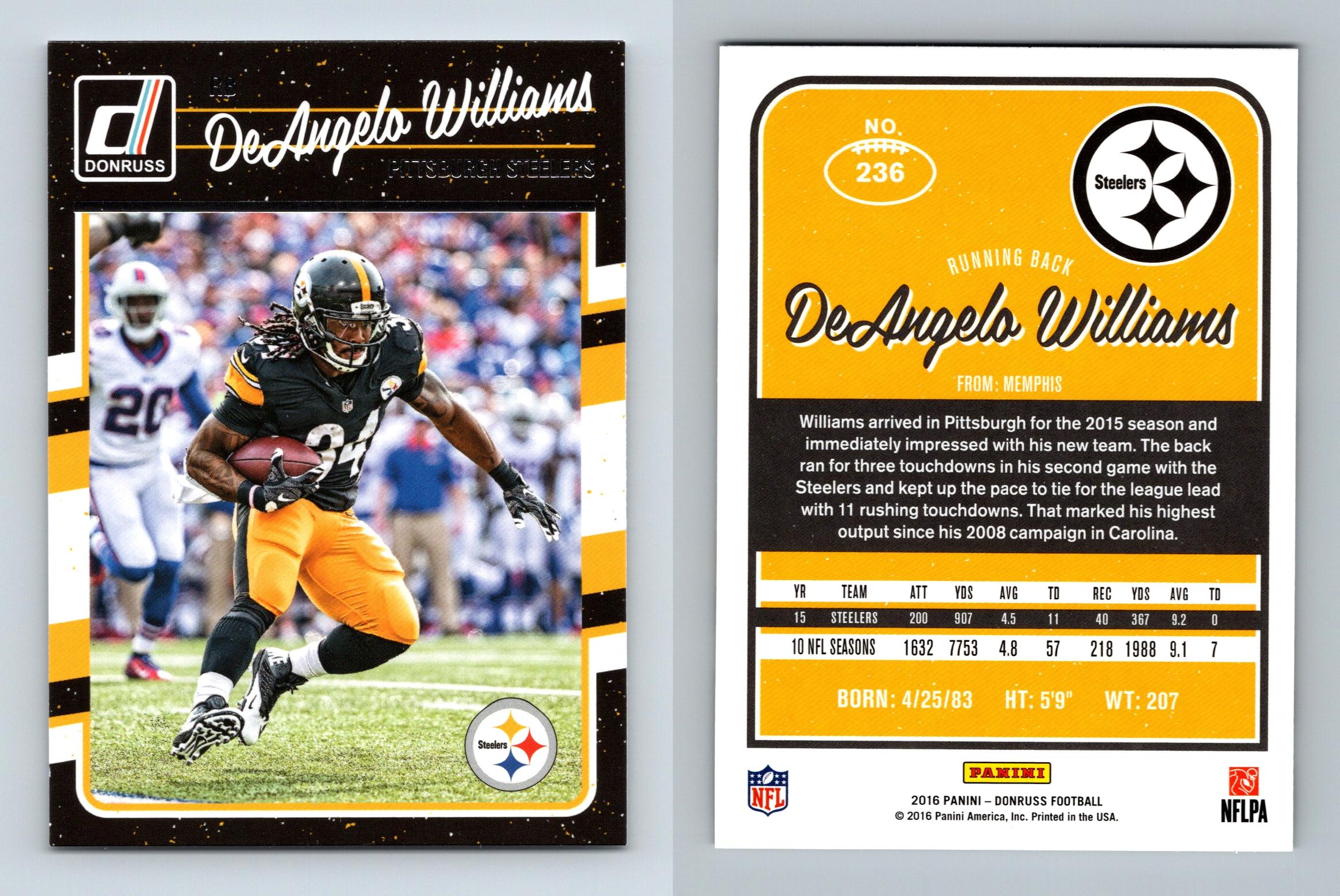 DeAngelo Williams Steelers 236 Donruss Football 2016 Panini Trading Card