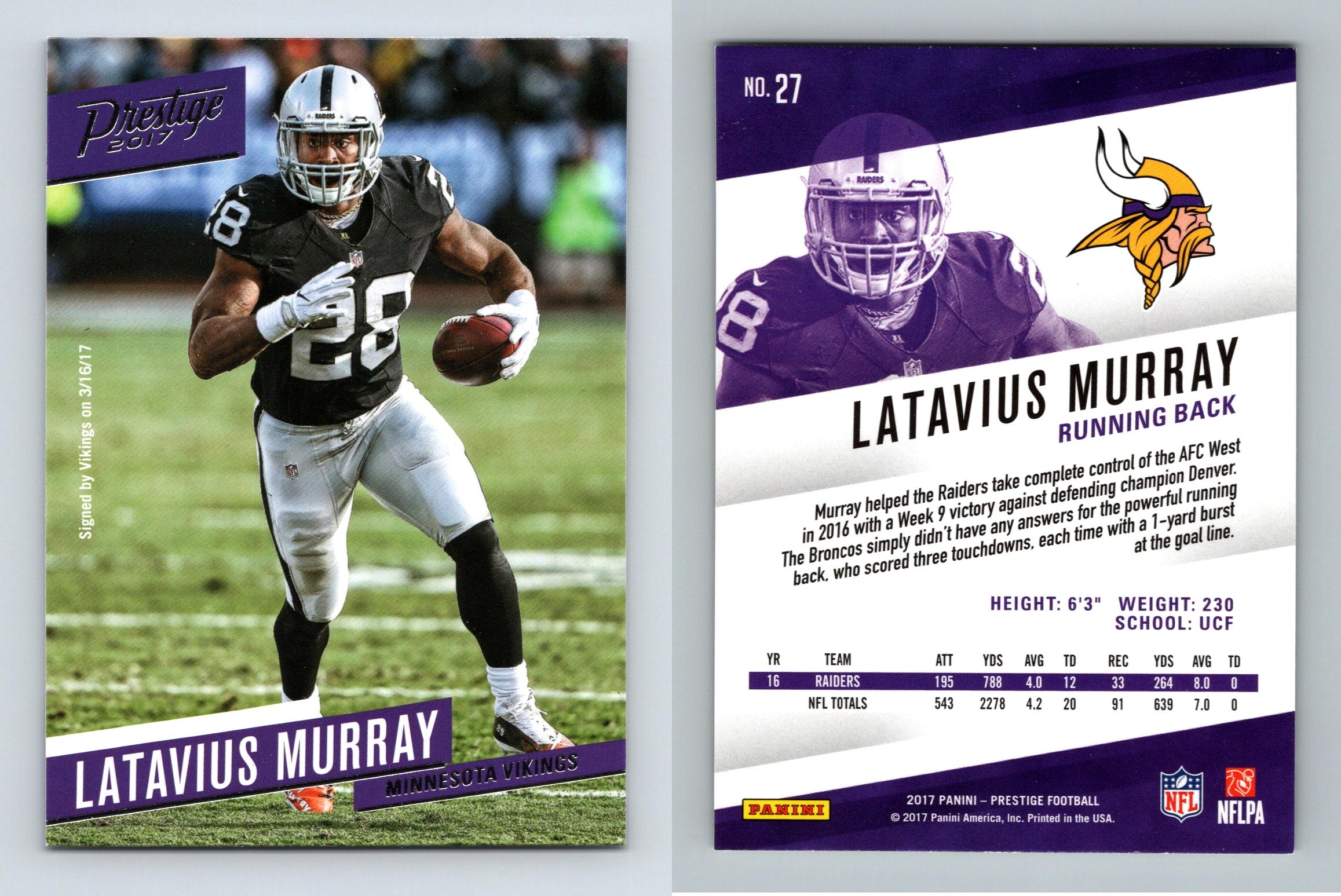 Latavius Murray - Vikings #27 Prestige Football 2017 Panini Trading Card