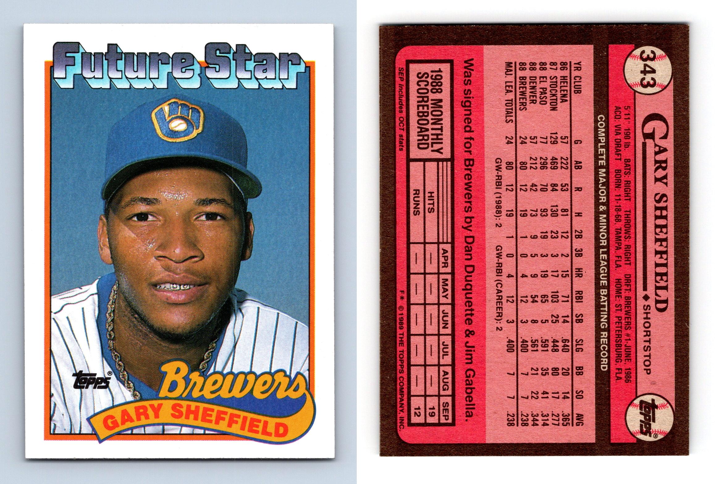 Gary Sheffield - Brewers #343 Topps 1989 Baseball RC Trading Card