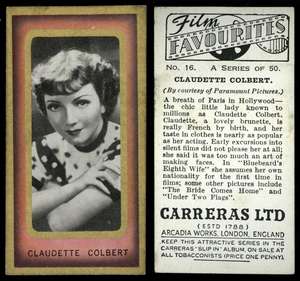 1938 Carreras  FILM FAVOURITES #24 Leslie Howard Nr-Mt 