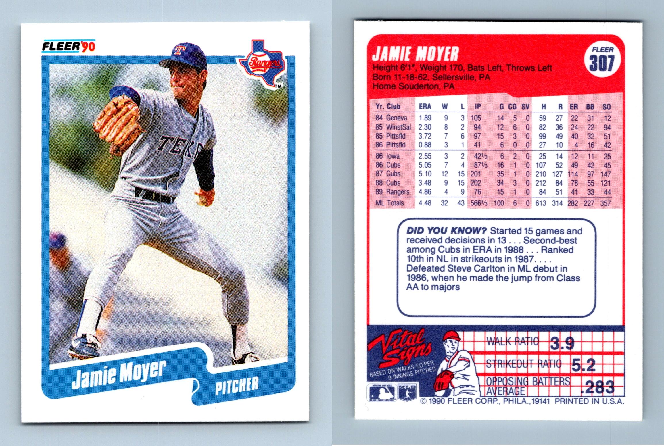 Jamie Moyer - Rangers #307 Fleer 1990 Baseball Trading Card