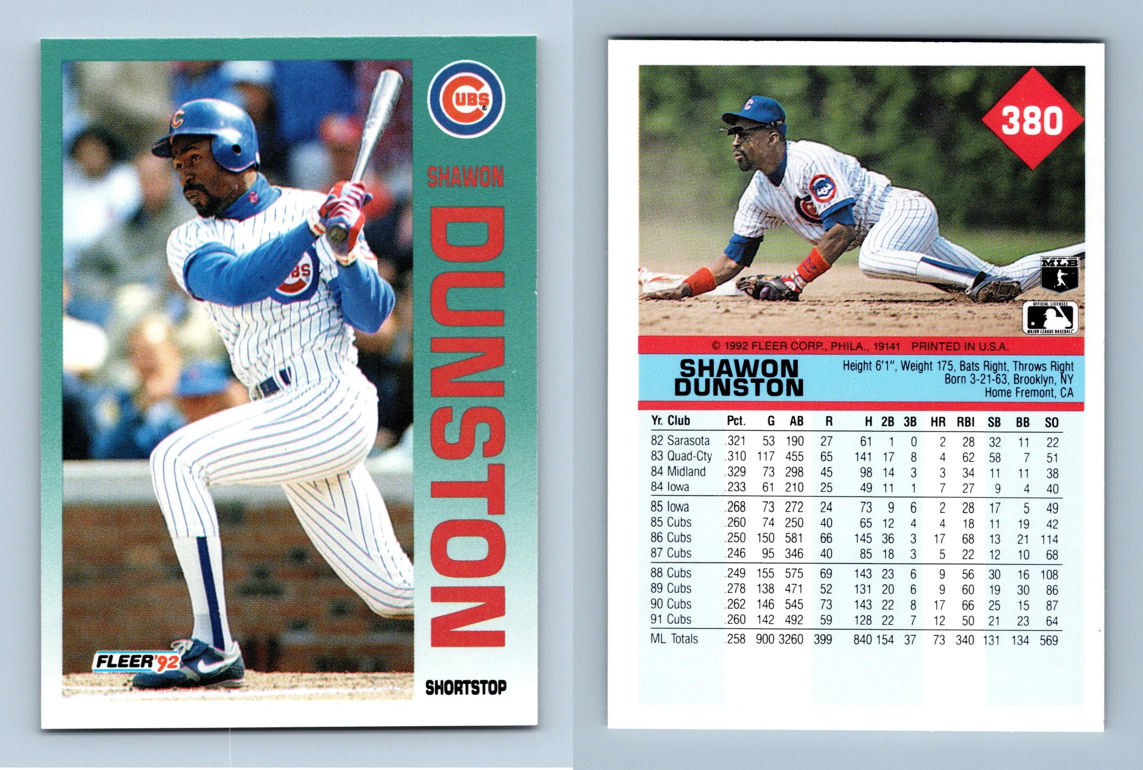 Shawon Dunston - Cubs #380 Fleer 1992 Baseball Trading Card