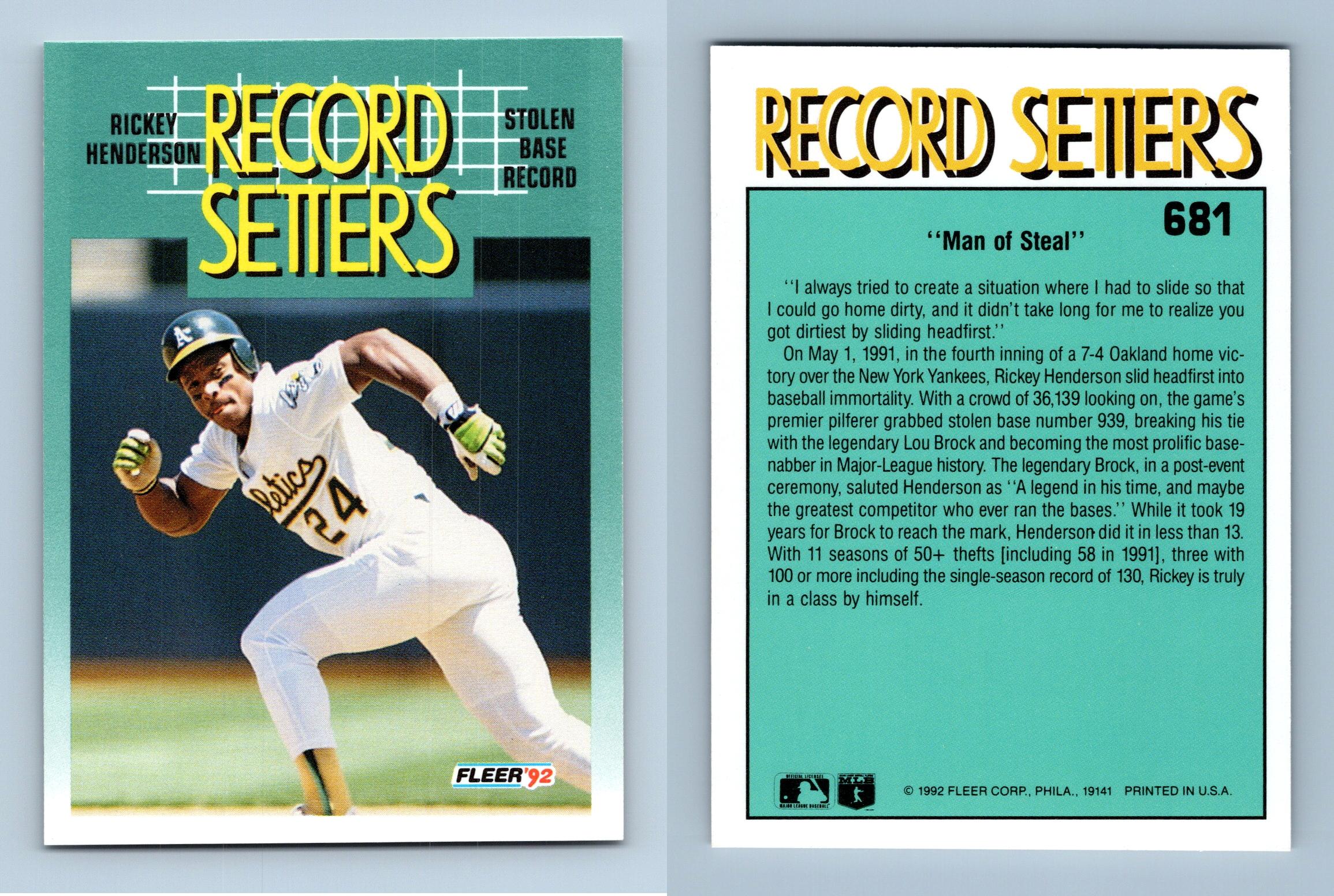 Rickey Henderson #681 Fleer 1992 Baseball Record Setters Trading Card