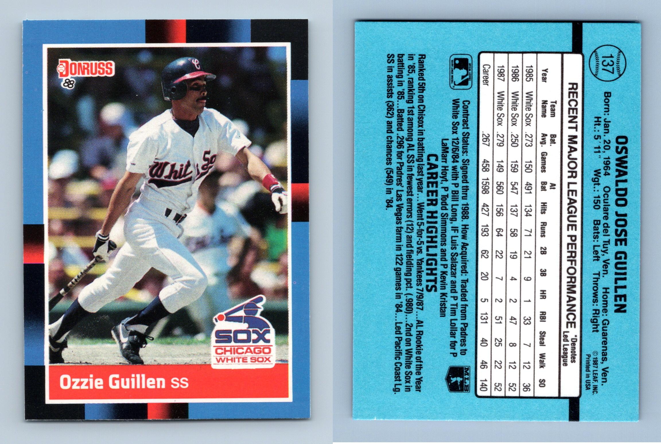 Ozzie Guillen - White Sox #137 Donruss 1988 Baseball Trading Card