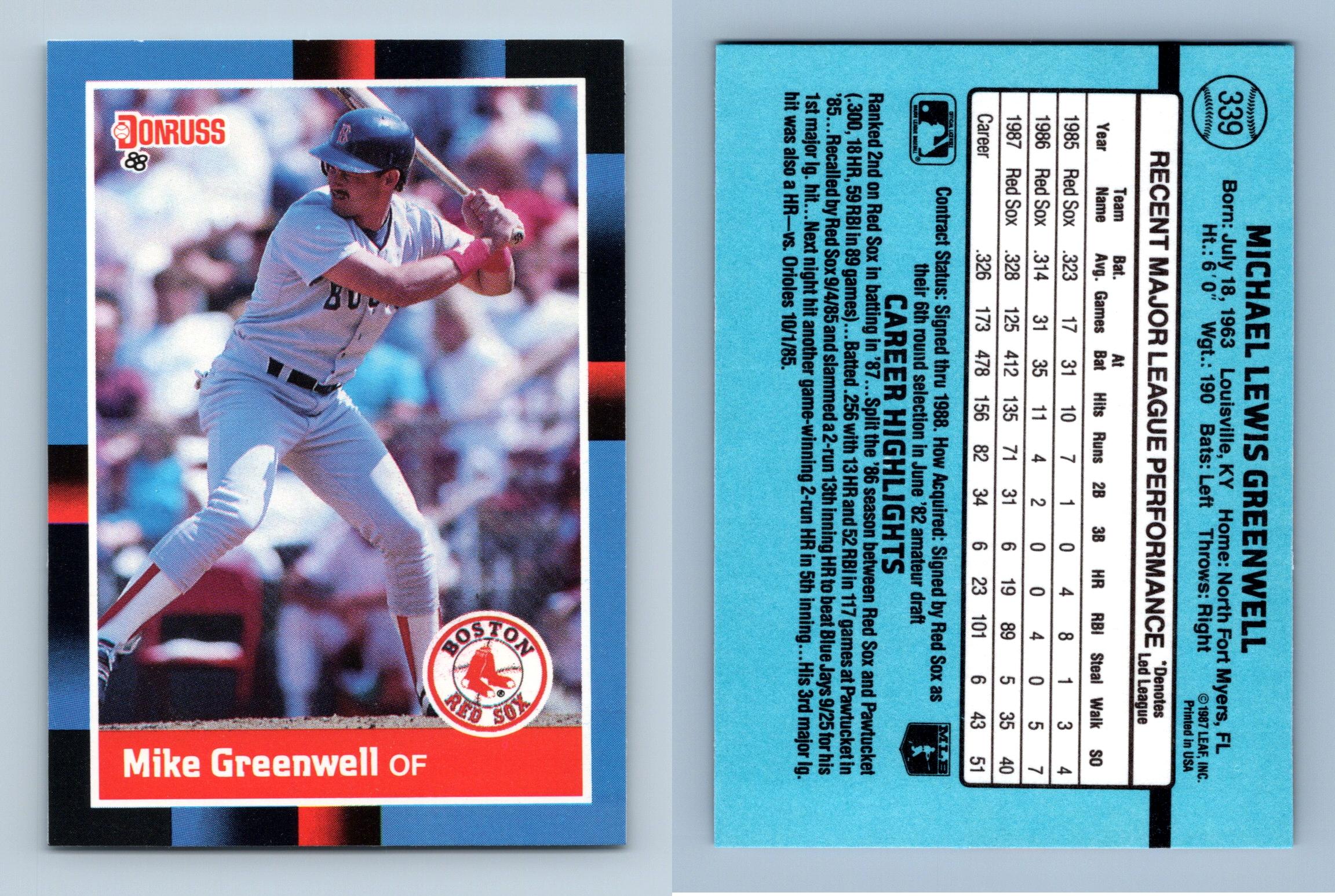 Mike Greenwell #339 Prices, 1988 Donruss