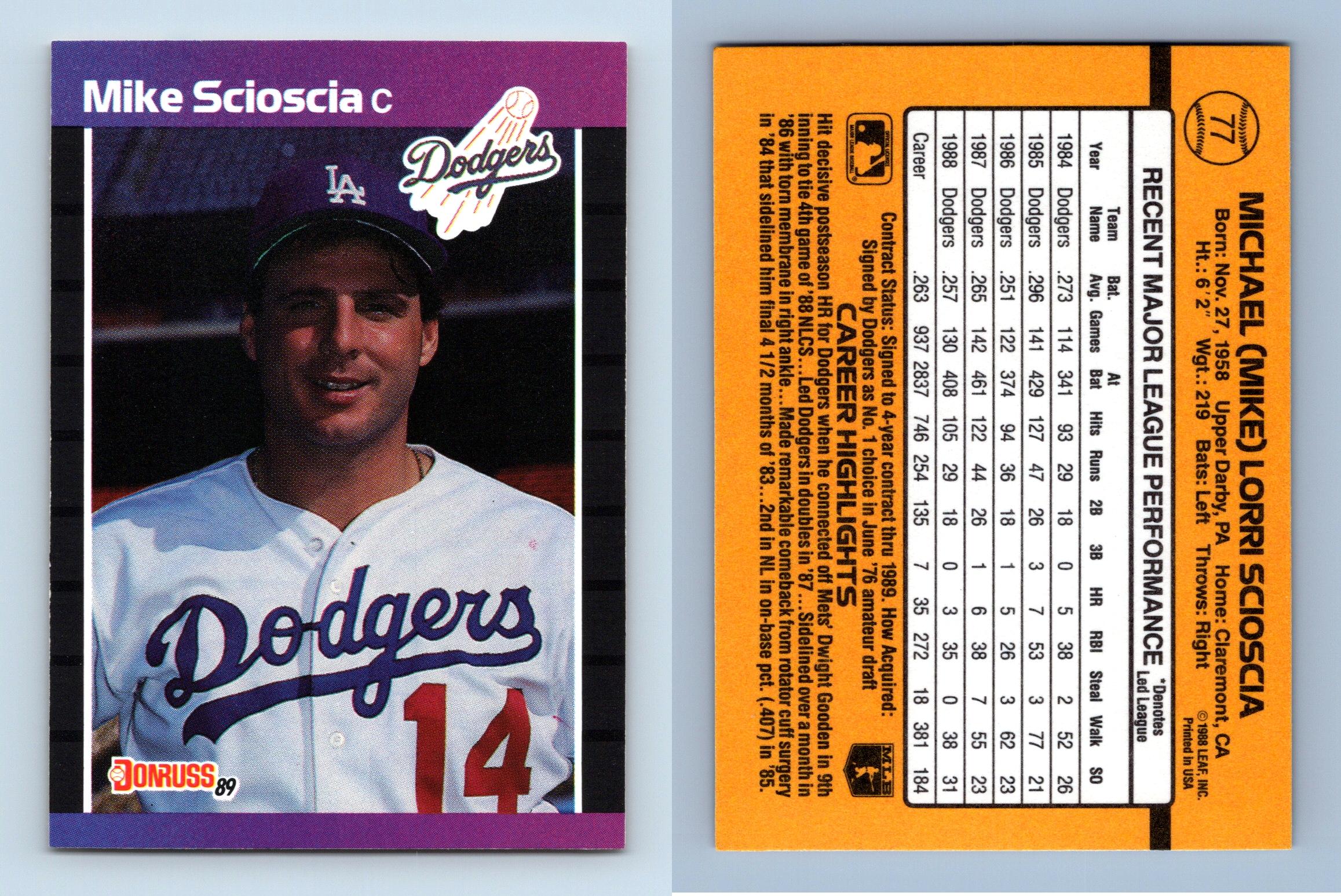 Mike Scioscia - Dodgers #77 Donruss 1989 Baseball Trading Card