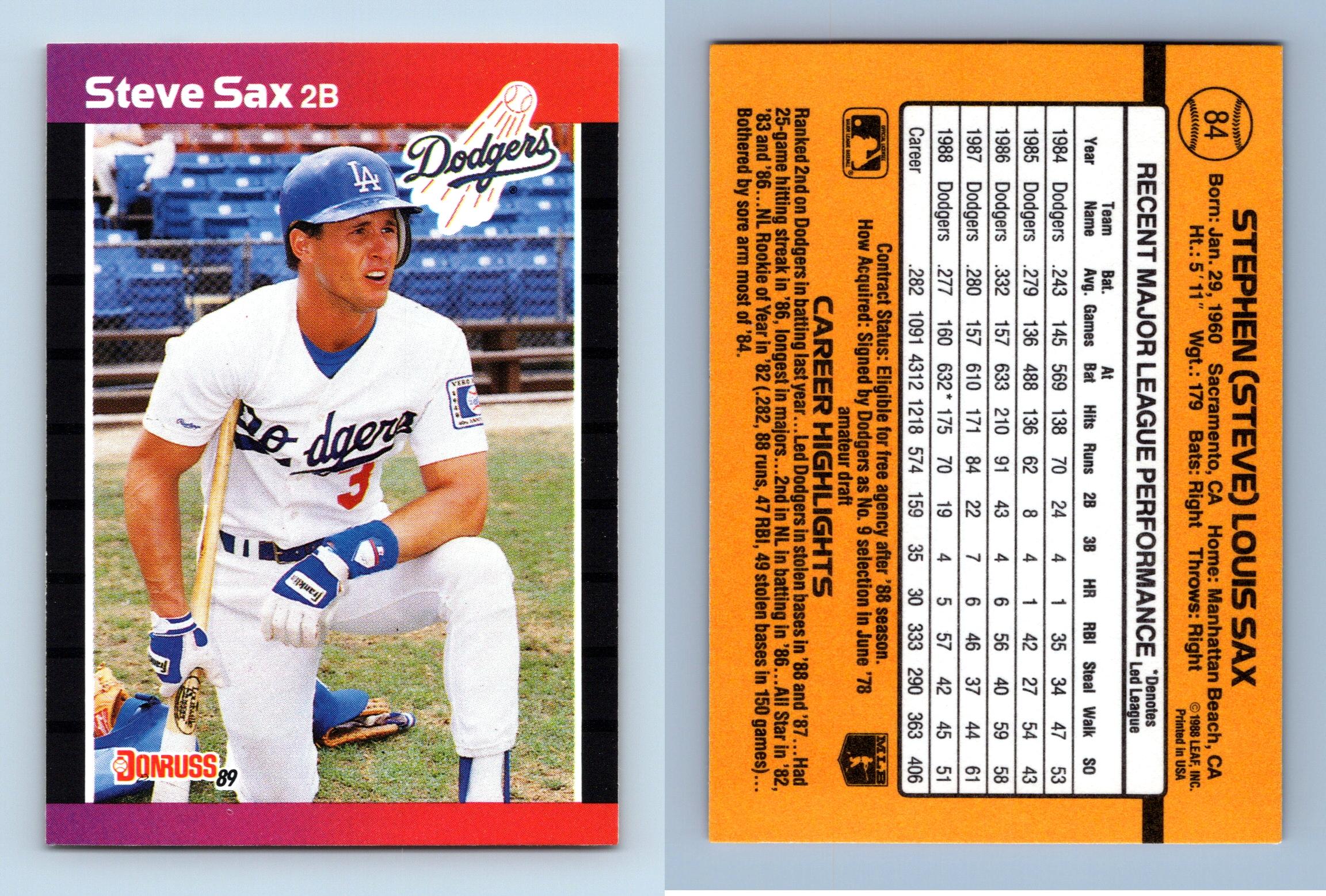 Steve Sax - Dodgers #84 Donruss 1989 Baseball Trading Card
