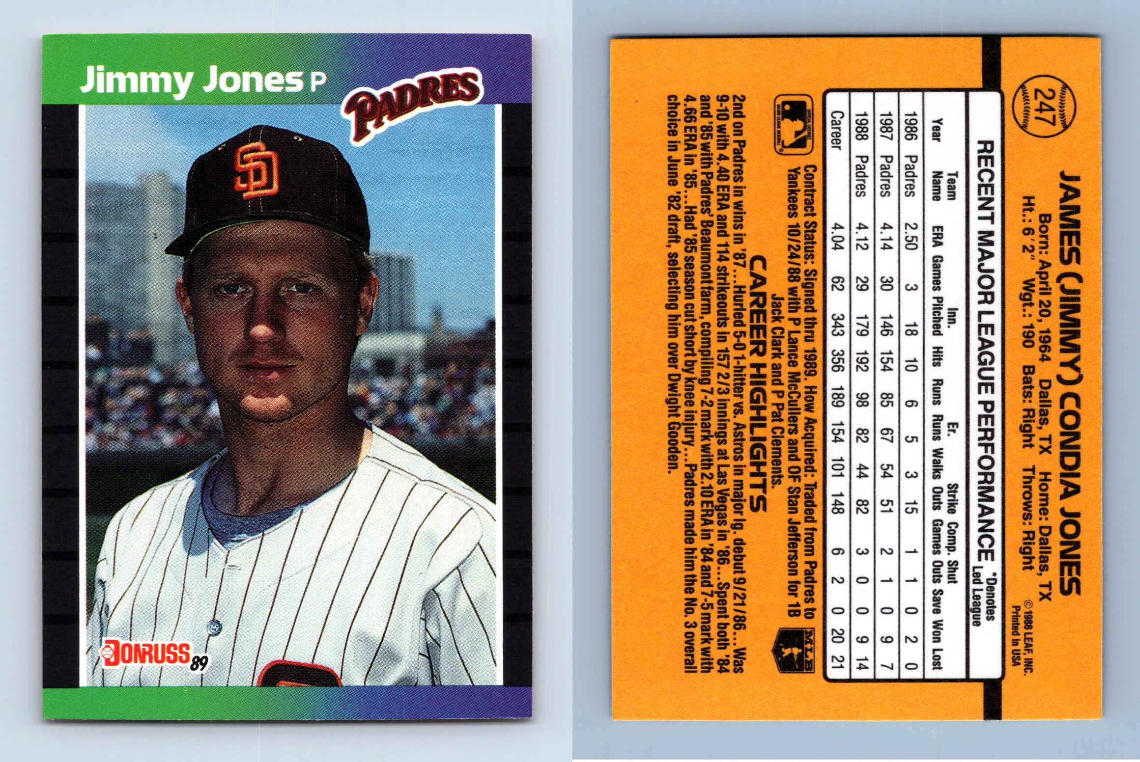 Jimmy Jones - Padres #247 Donruss 1989 Baseball Trading Card
