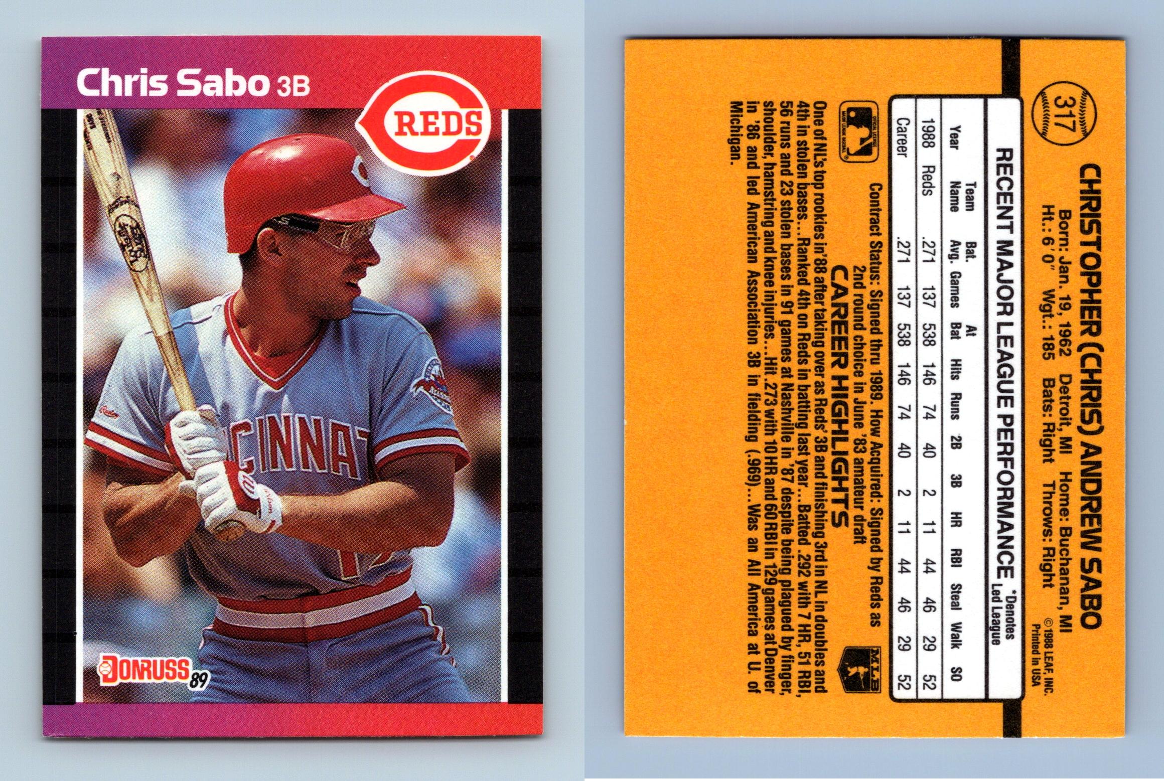 Chris Sabo - Reds #317 Donruss 1989 Baseball RC Trading Card