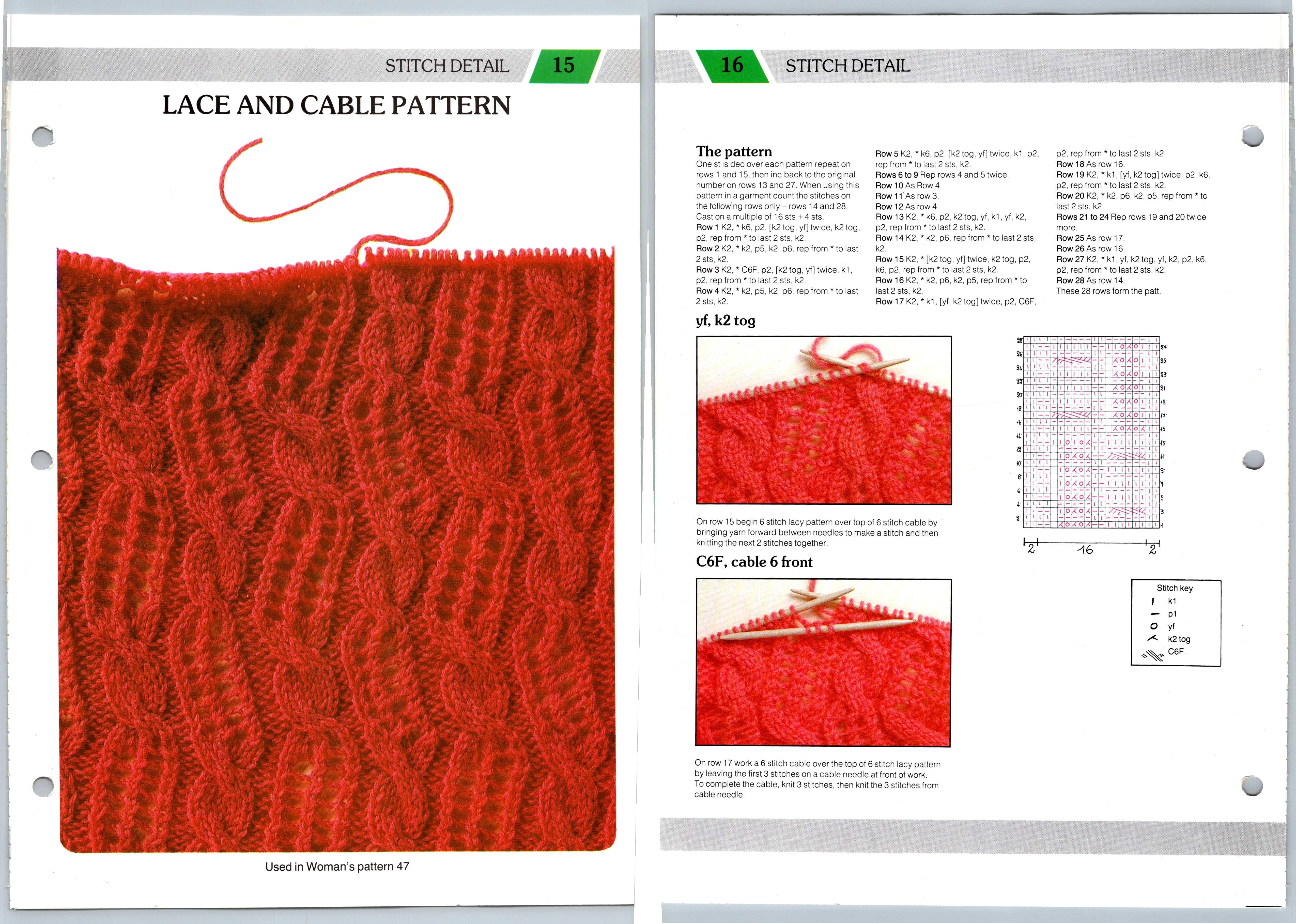 Lace & Cable Pattern #15 & #16 Stitch Detail Creative Knitting Pattern