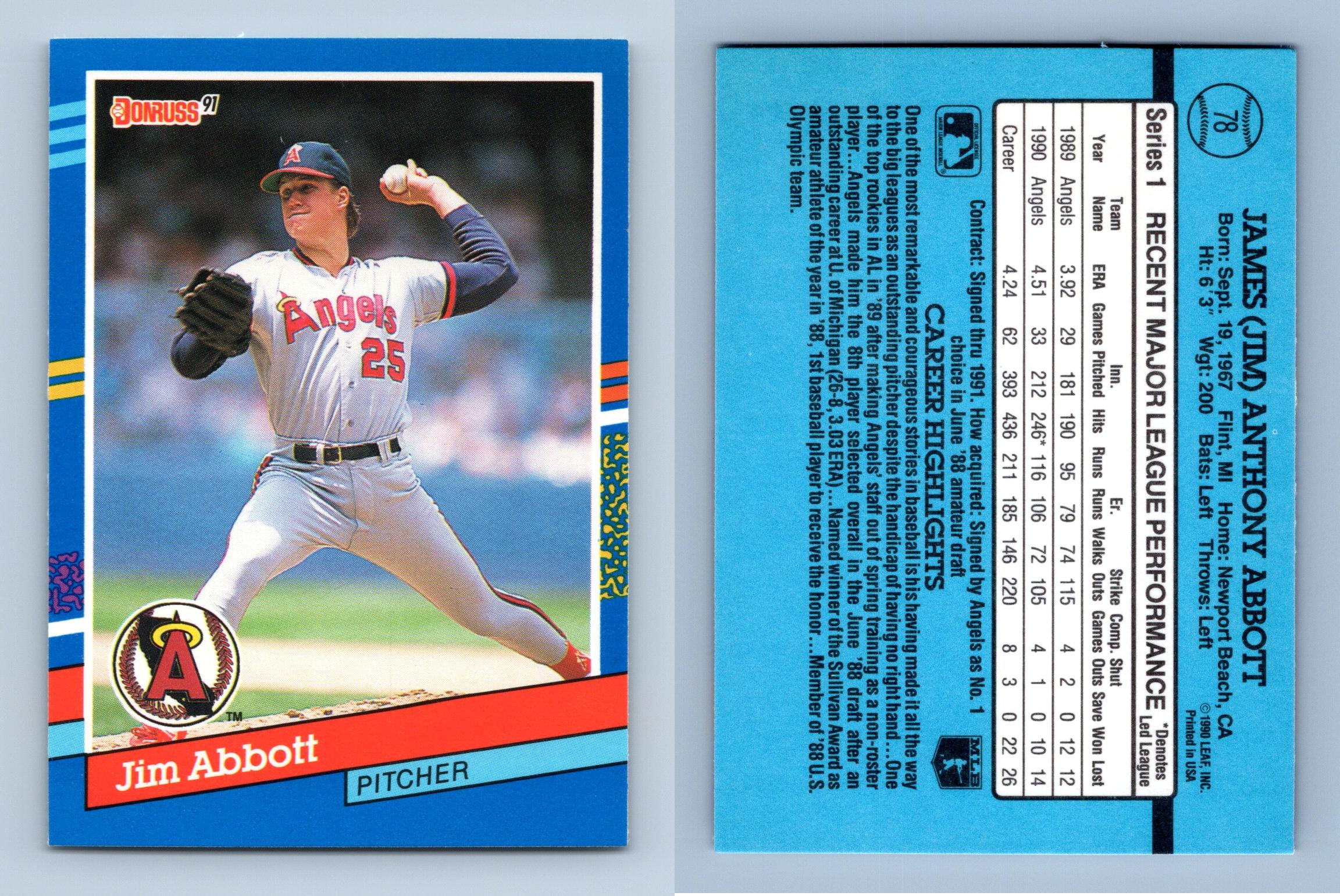 Jim Abbott - Angels #78 Donruss 1991 Baseball Trading Card
