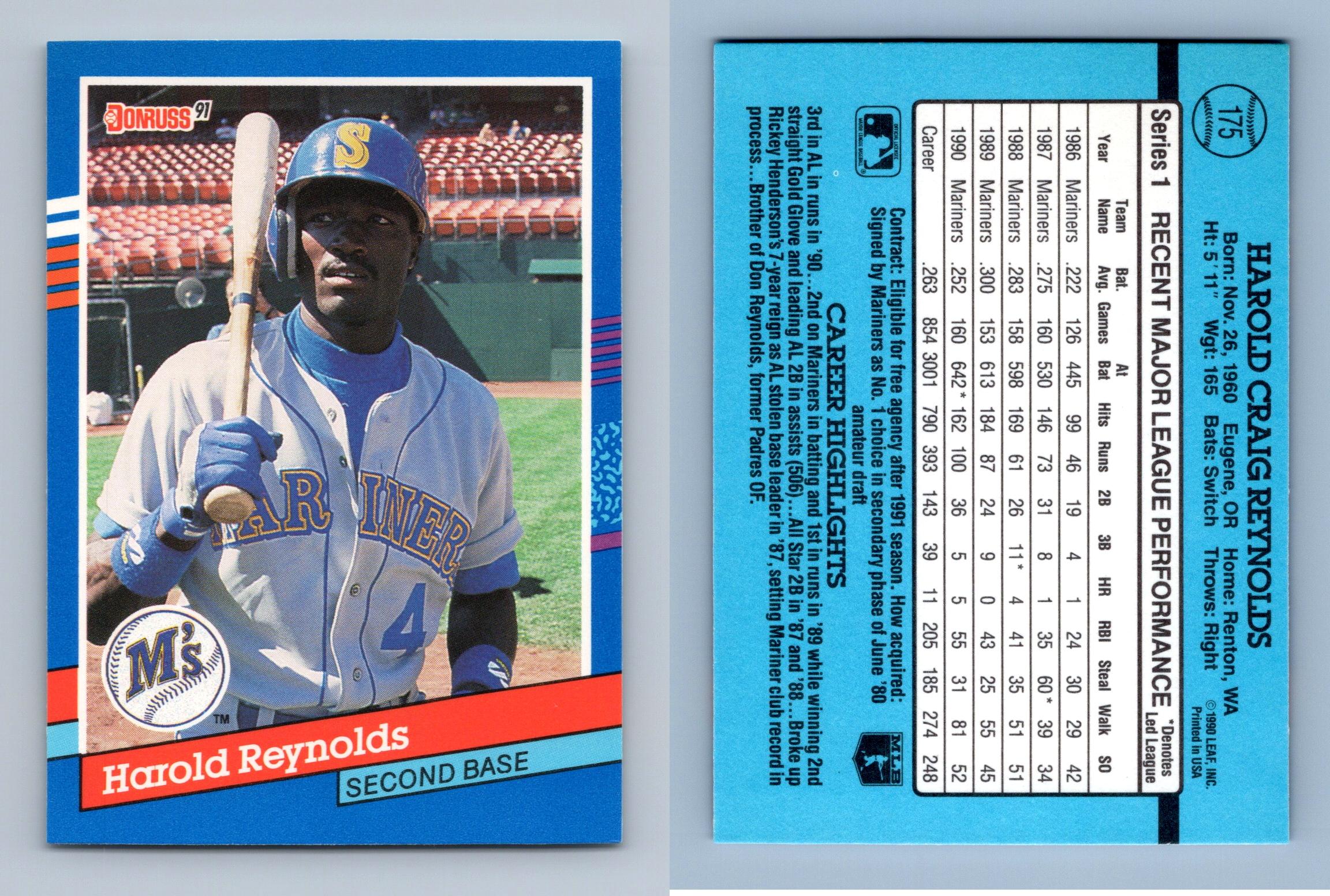 Harold Reynolds - Mariners #175 Donruss 1991 Baseball Trading Card