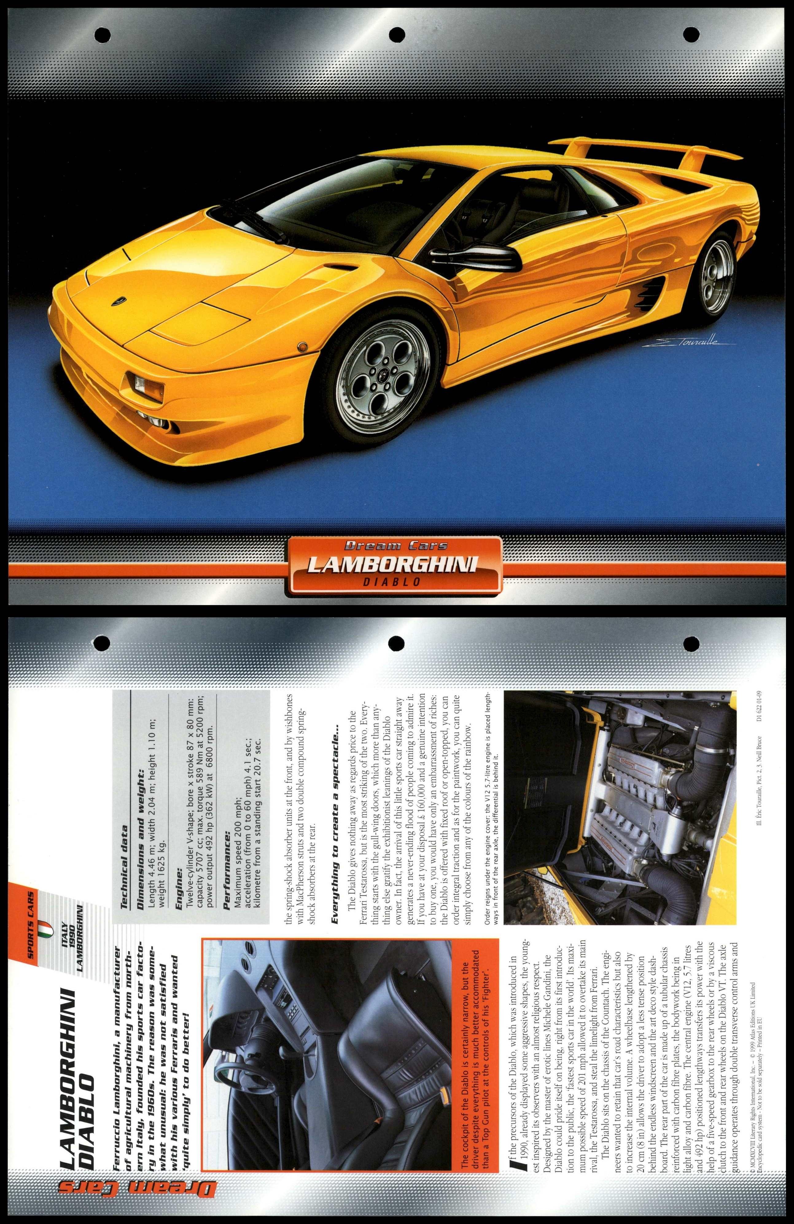 Lamborghini Diablo - 1990 - Sports - Atlas Dream Cars Fact File Card