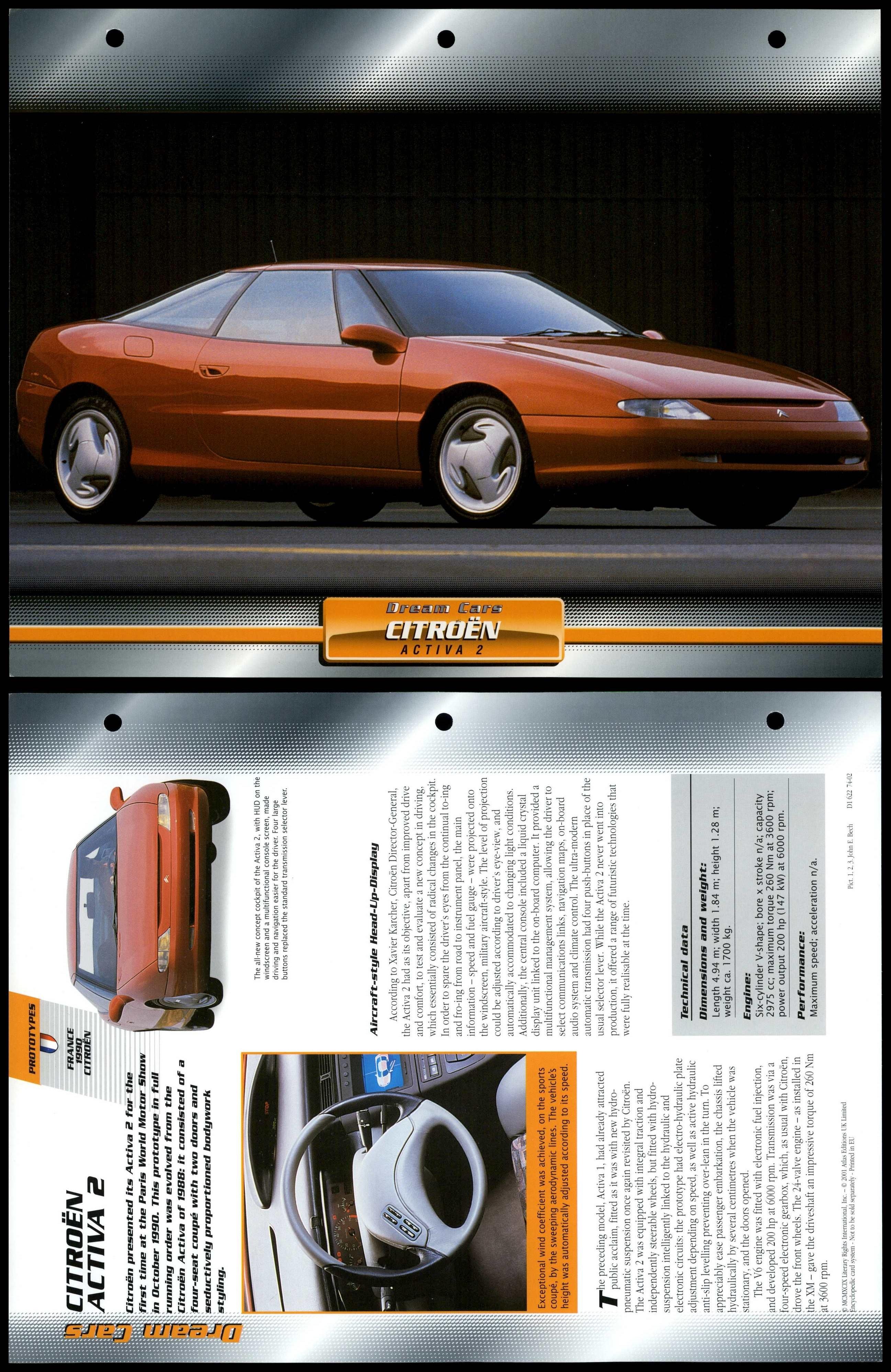 Citroen Avtiva 2 - 1990 - Prototypes - Atlas Dream Cars Fact File Card