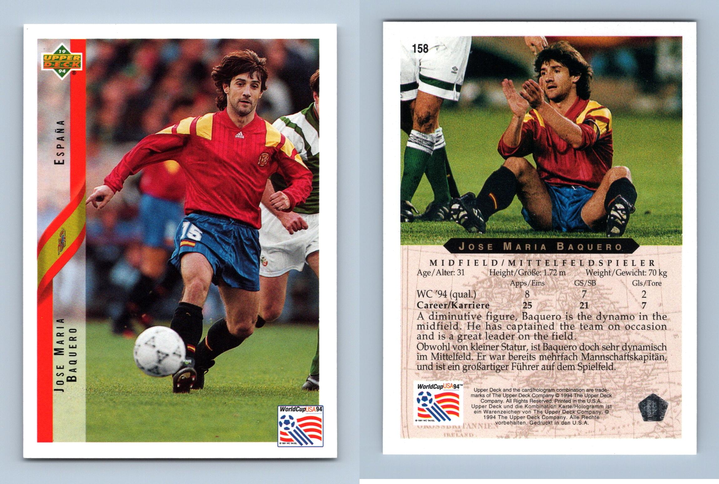 Jose Maria Baquero #158 World Cup USA '94 Contenders Upper Deck Trading Card - Picture 2 of 2