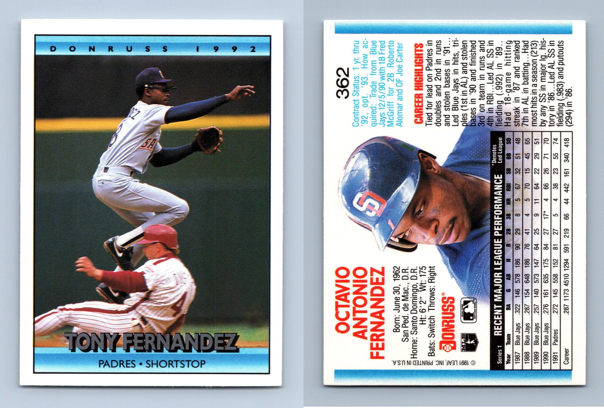 Tony Fernandez - Padres #362 Donruss 1992 Baseball Trading Card