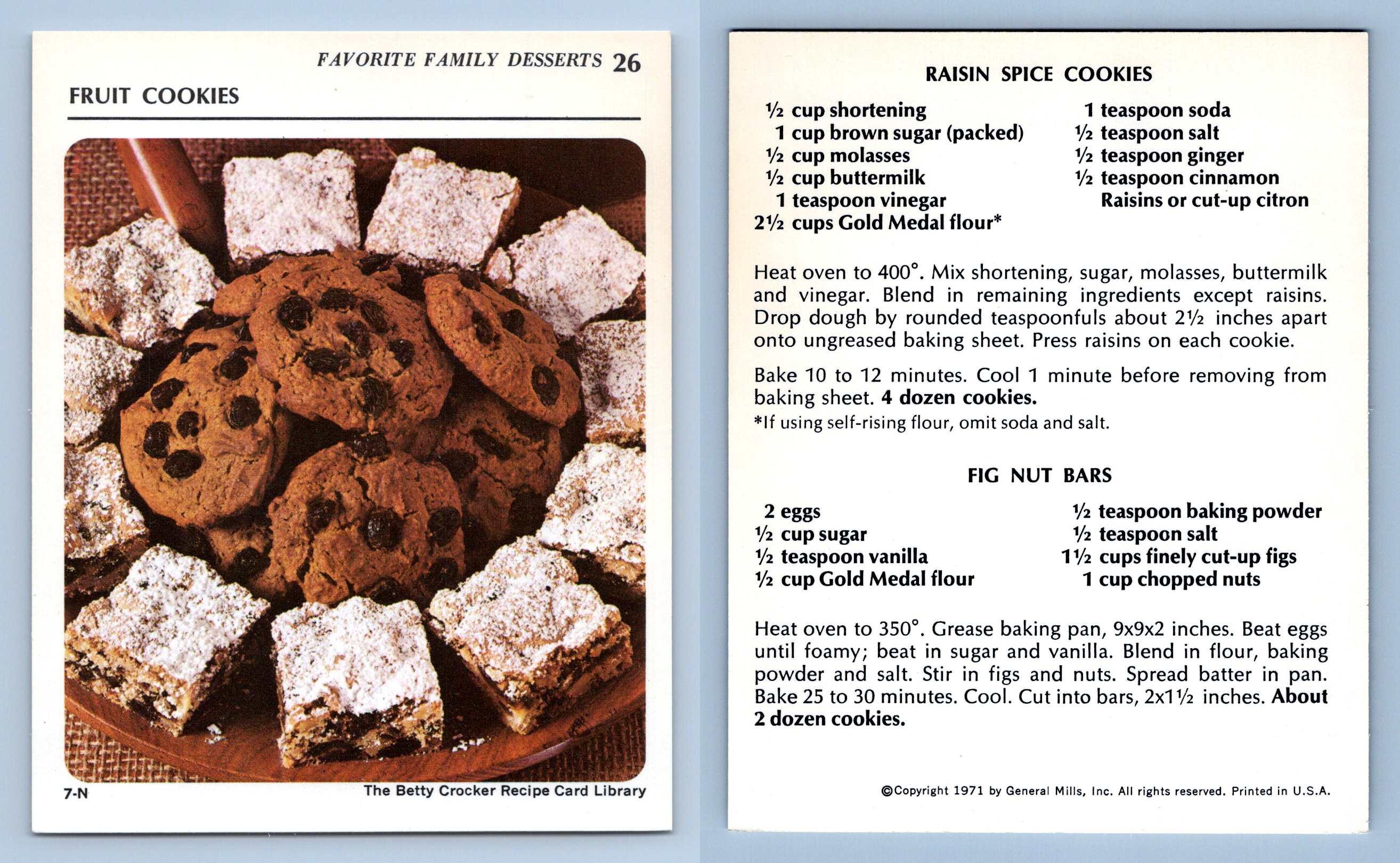 Fruit Cookies #26 Desserts - Betty Crocker 1971 Recipe Card