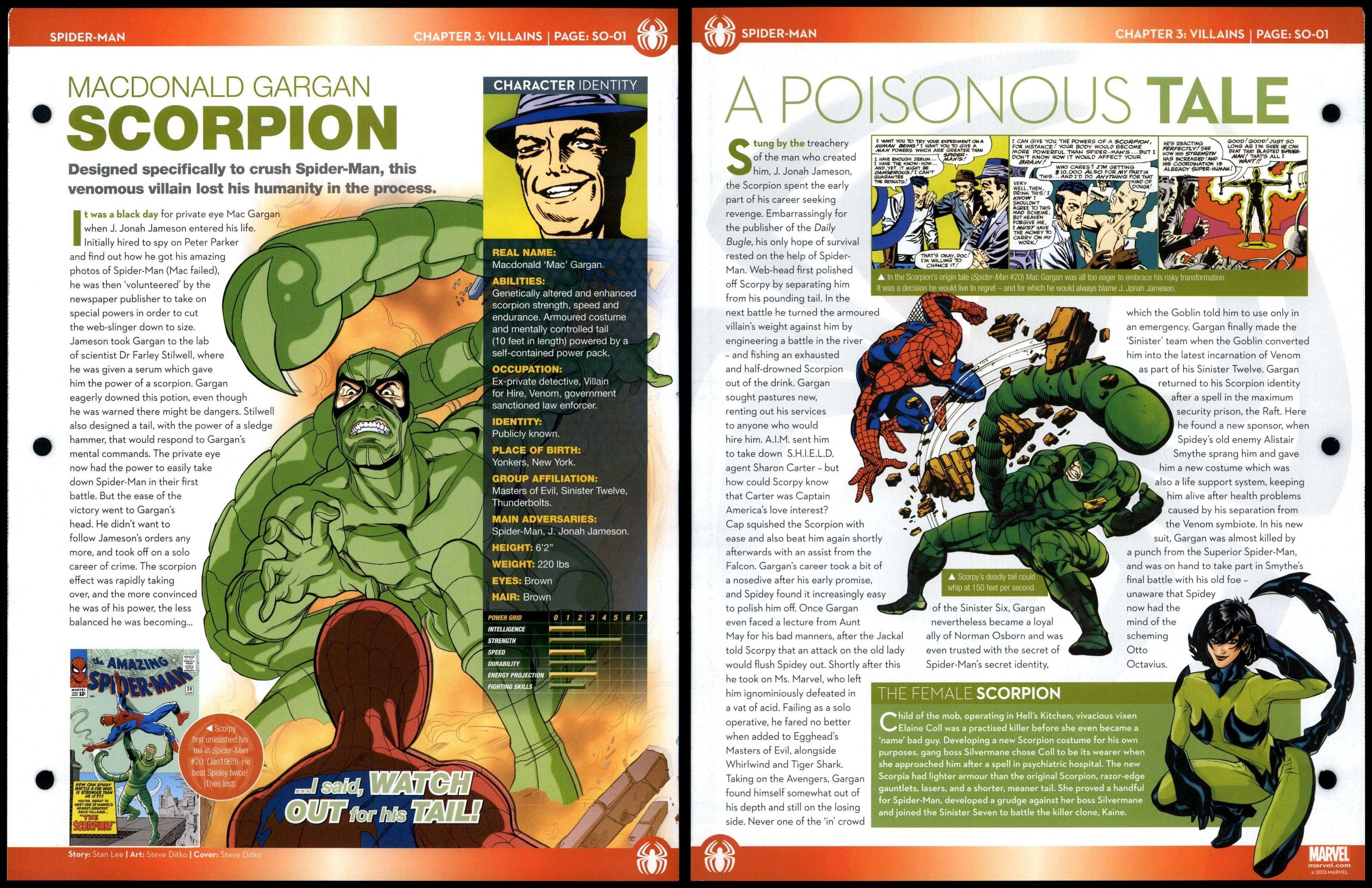 Scorpion - Macdonald Gargan #SO-01 Villains - Spider-Man Marvel Fact File  Page
