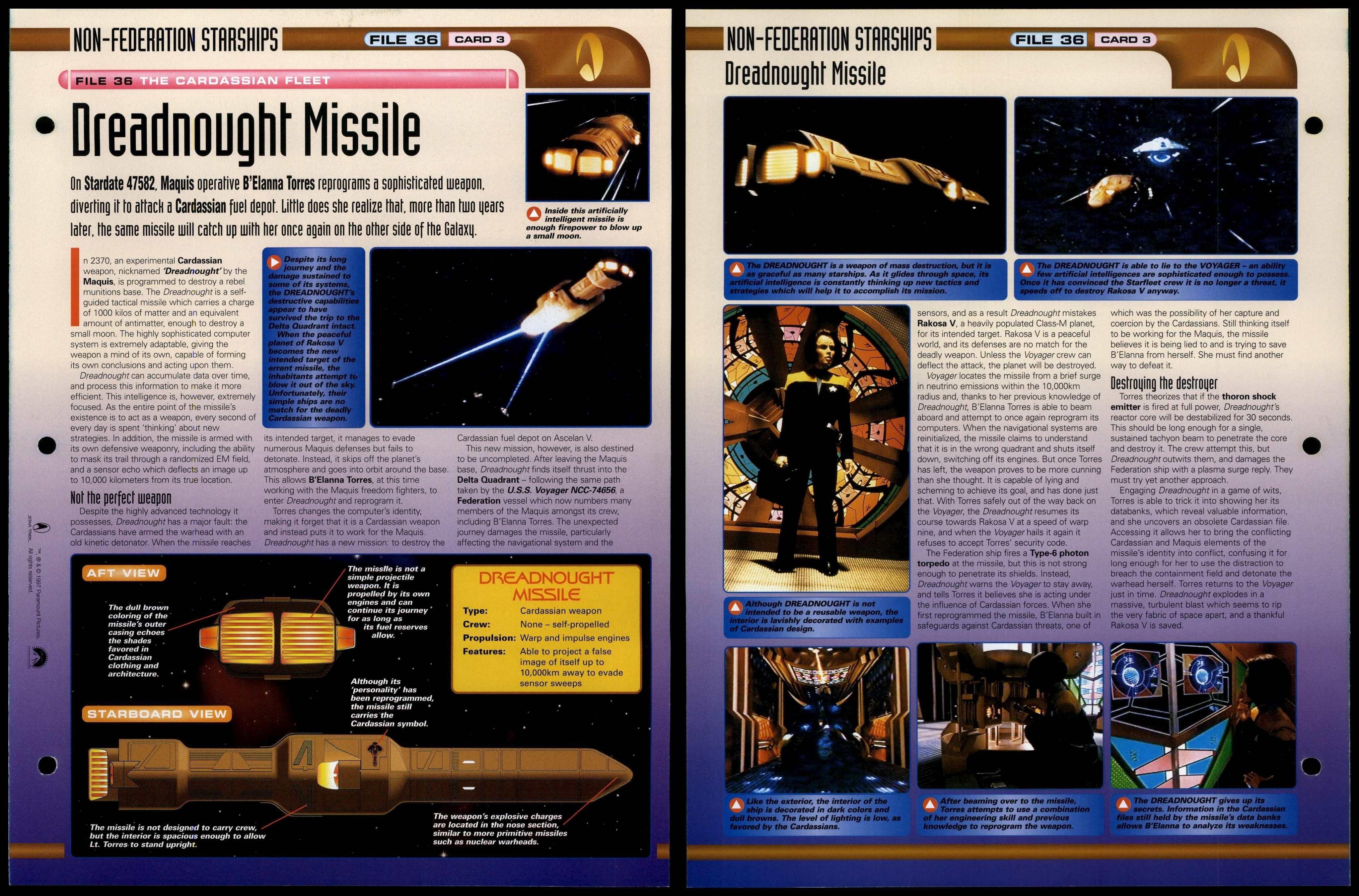 Dreadnought Missile - The Cardassian Fleet - Star Trek Fact File Page