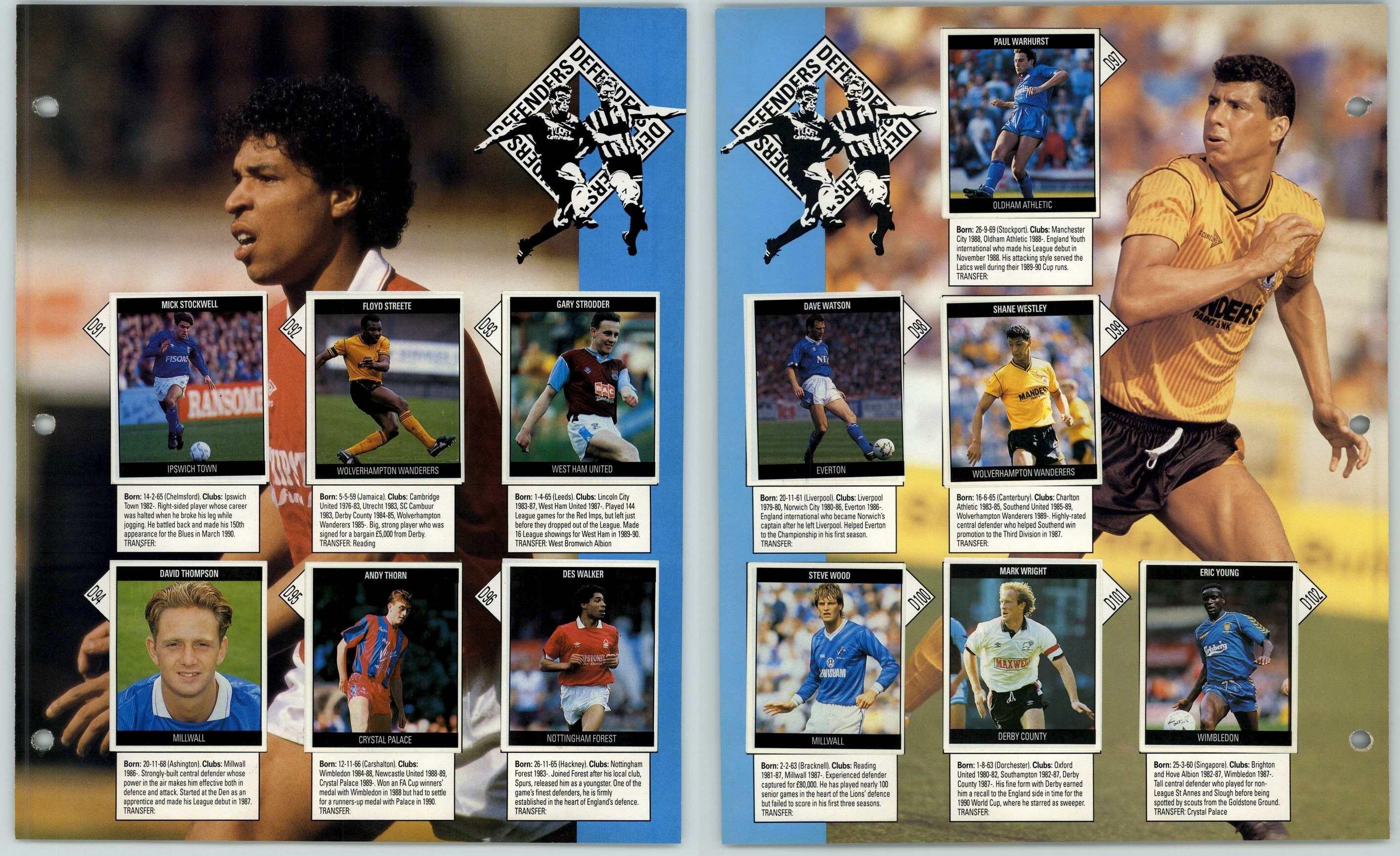 D91 D102 Defenders Orbis Football Collection 1990 91 Complete Sticker Page