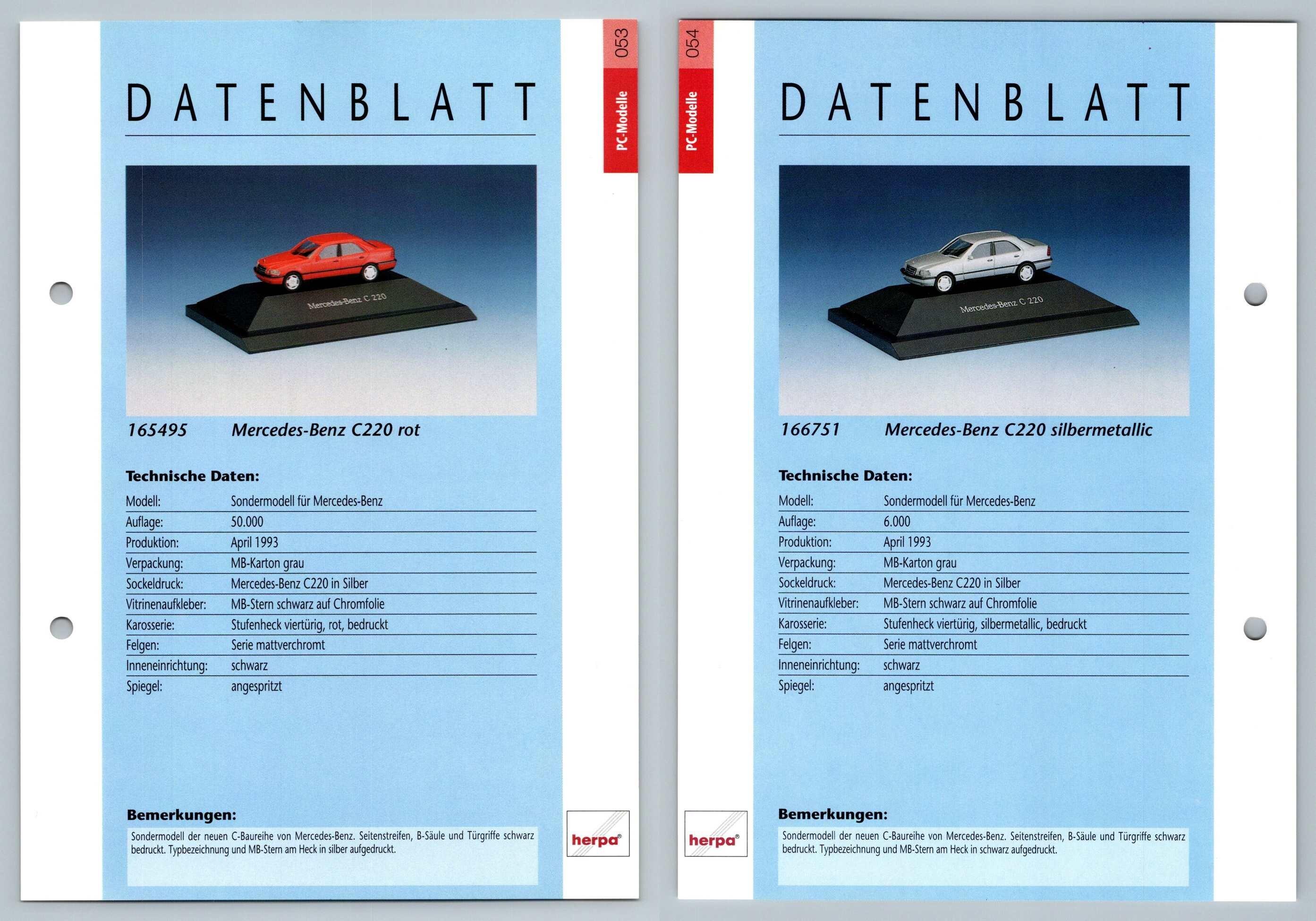 Mercedes Benz C220 / Silbermetallic 53/54 PCModelle Datenblatt