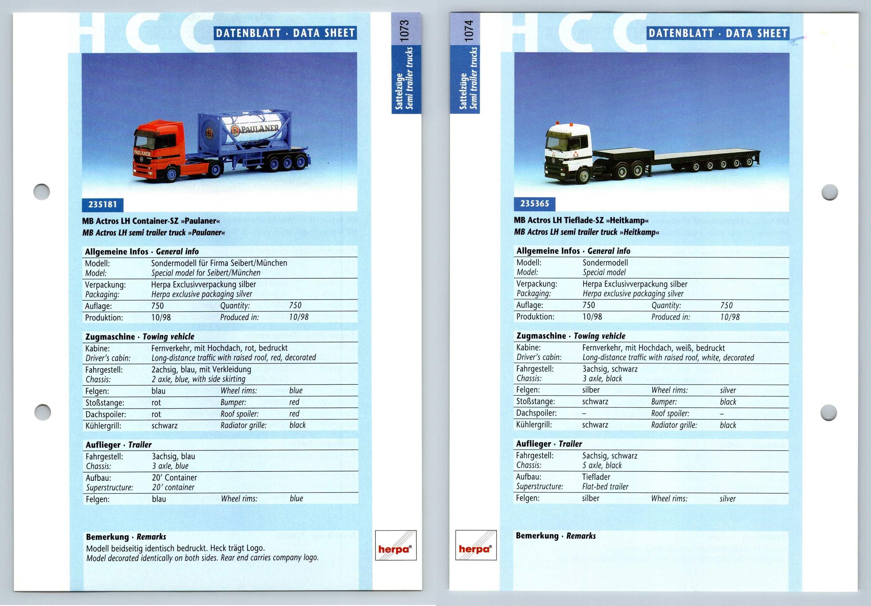 Mb Actros Lh Container Tieflade 1073 4 Sattelzuge Datenblatt Herpa