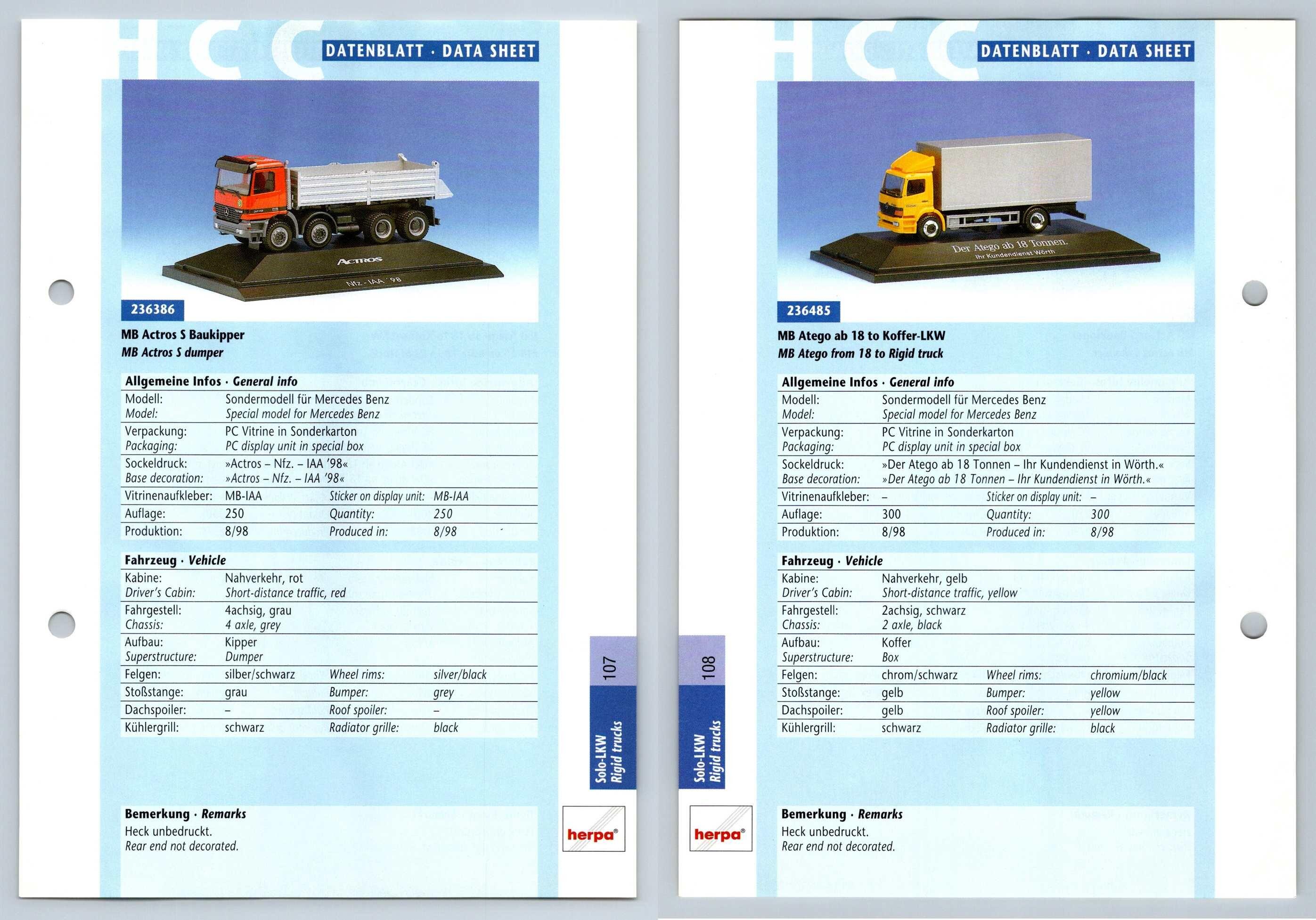 Mb Actros S Mb Atego Ab18 107 8 Solo Lkw Datenblatt Herpa Data Sheet