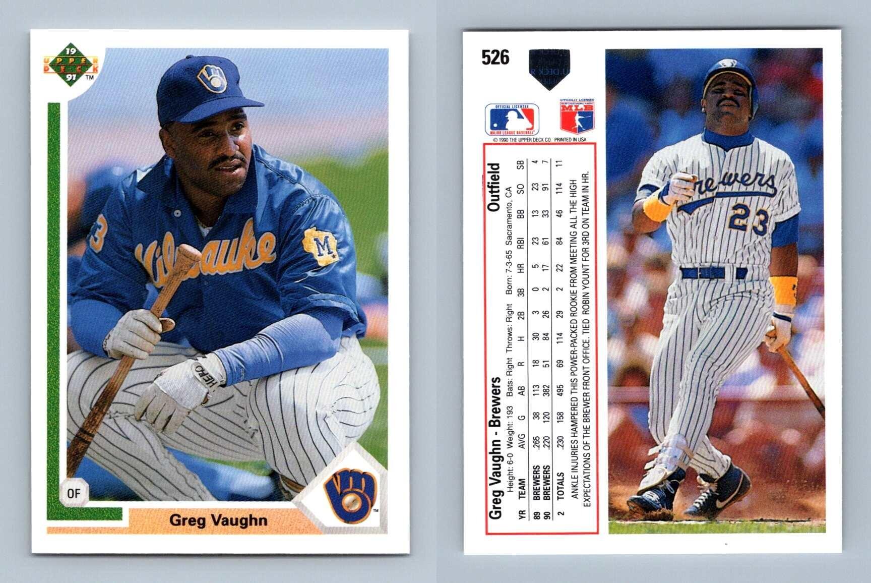 Greg Vaughn - Brewers #526 Upper Deck 1991 Baseball Trading Card