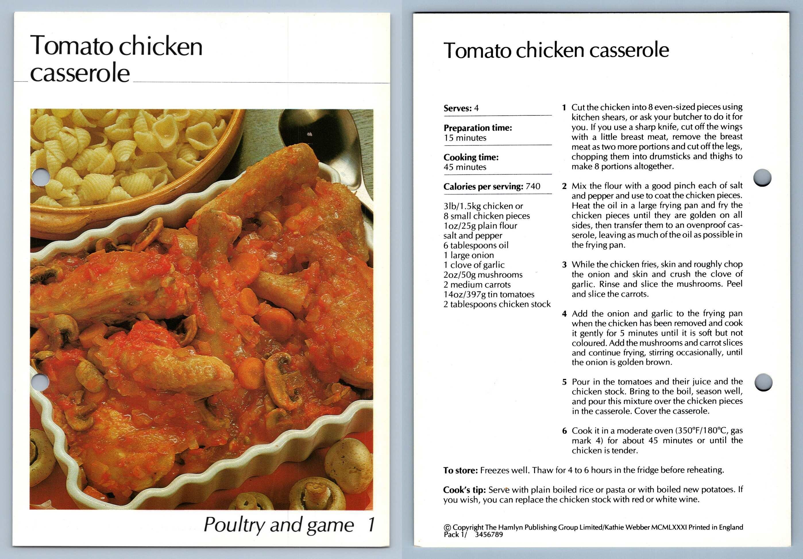Tomato Chicken Casserole 1 Poultry & Game Hamlyn AllColour Cookery Card