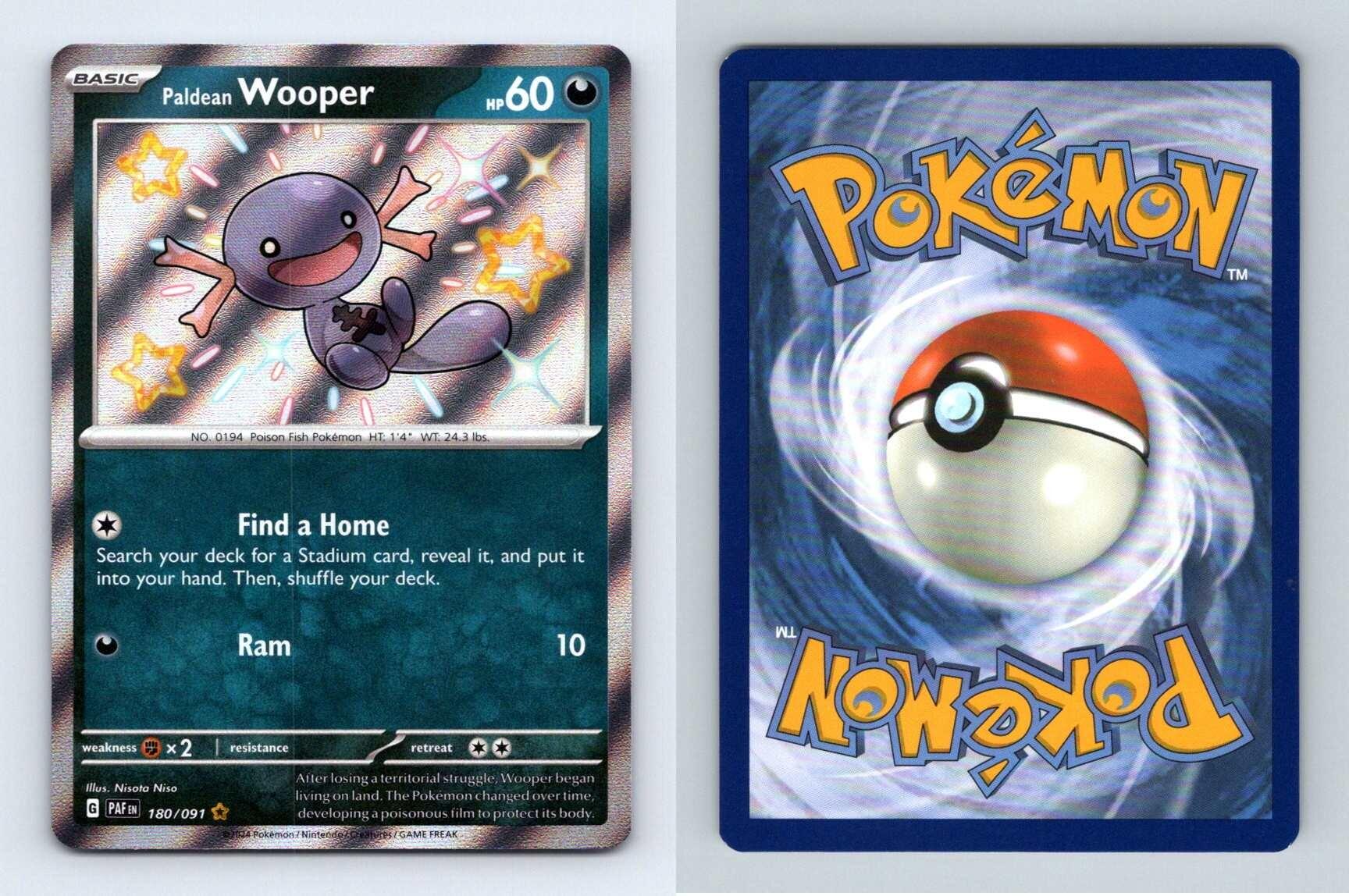 Paldean Wooper 180/91 SV Paldean Fates Pokemon 2024 Shiny Rare TCG Card