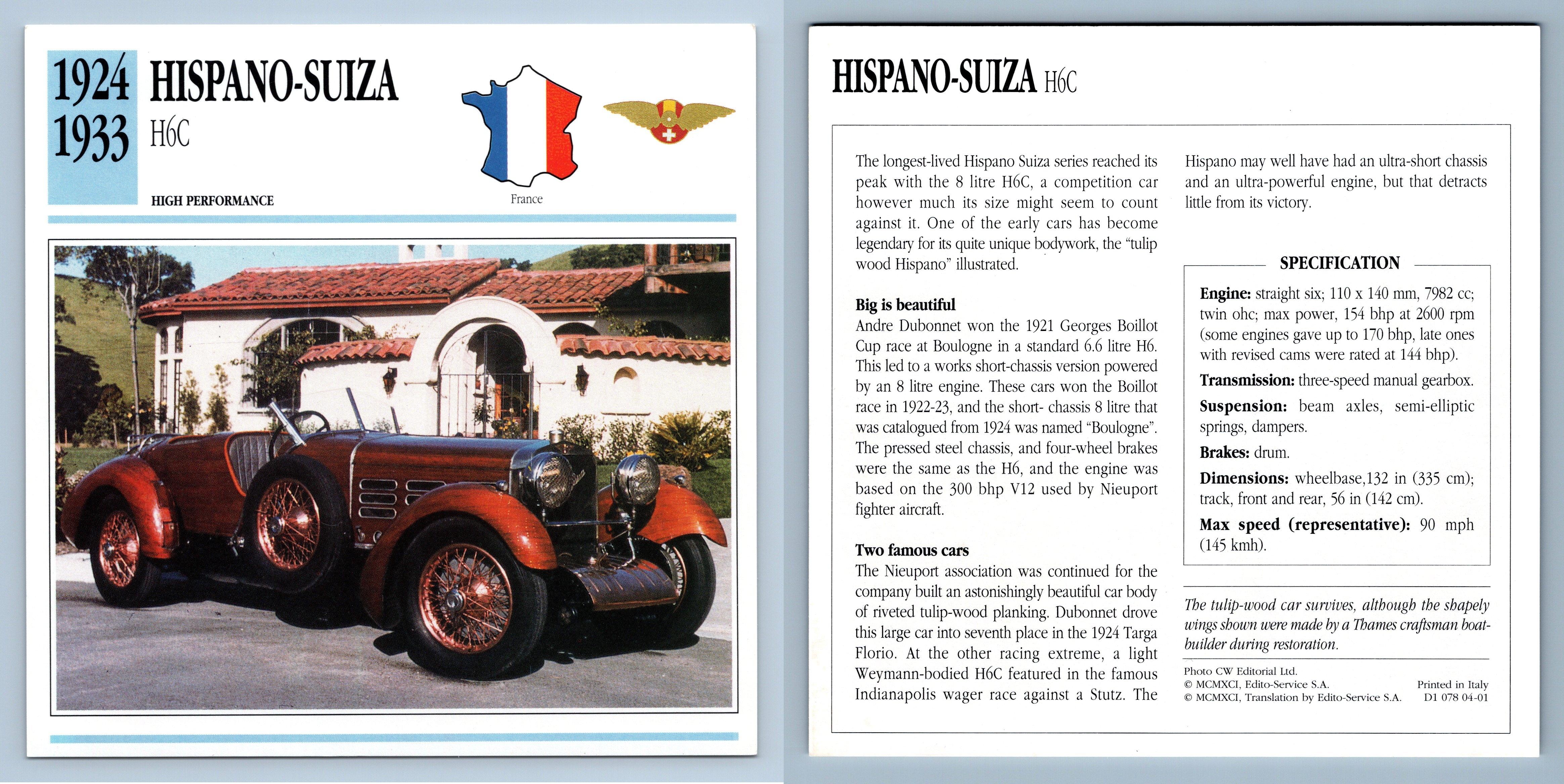 Hispano-Suiza - H6C - 1924-33 High Performance Collectors Club Card