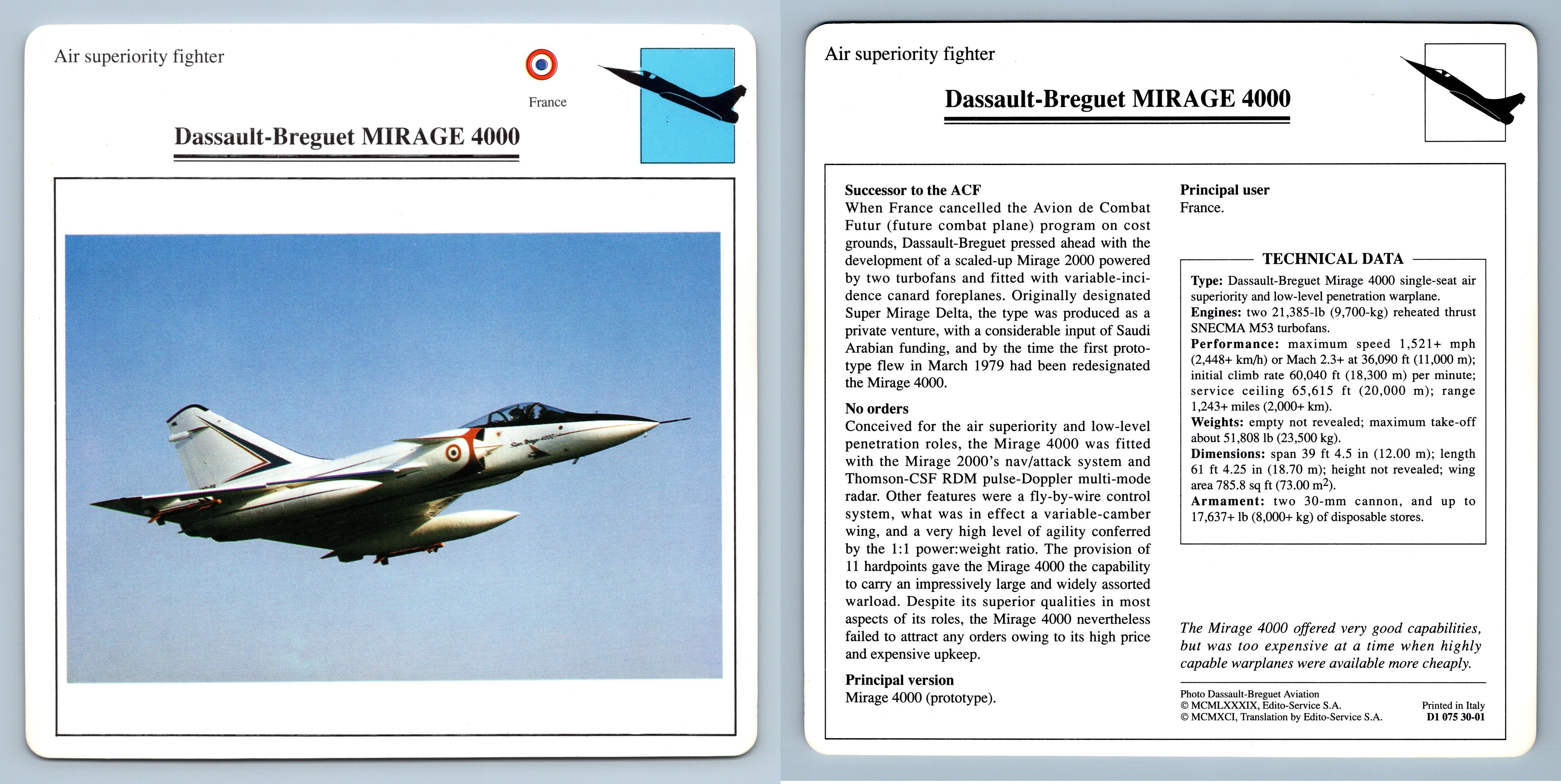 Dassault Breguet Mirage 4000 Air Superiority Warplanes