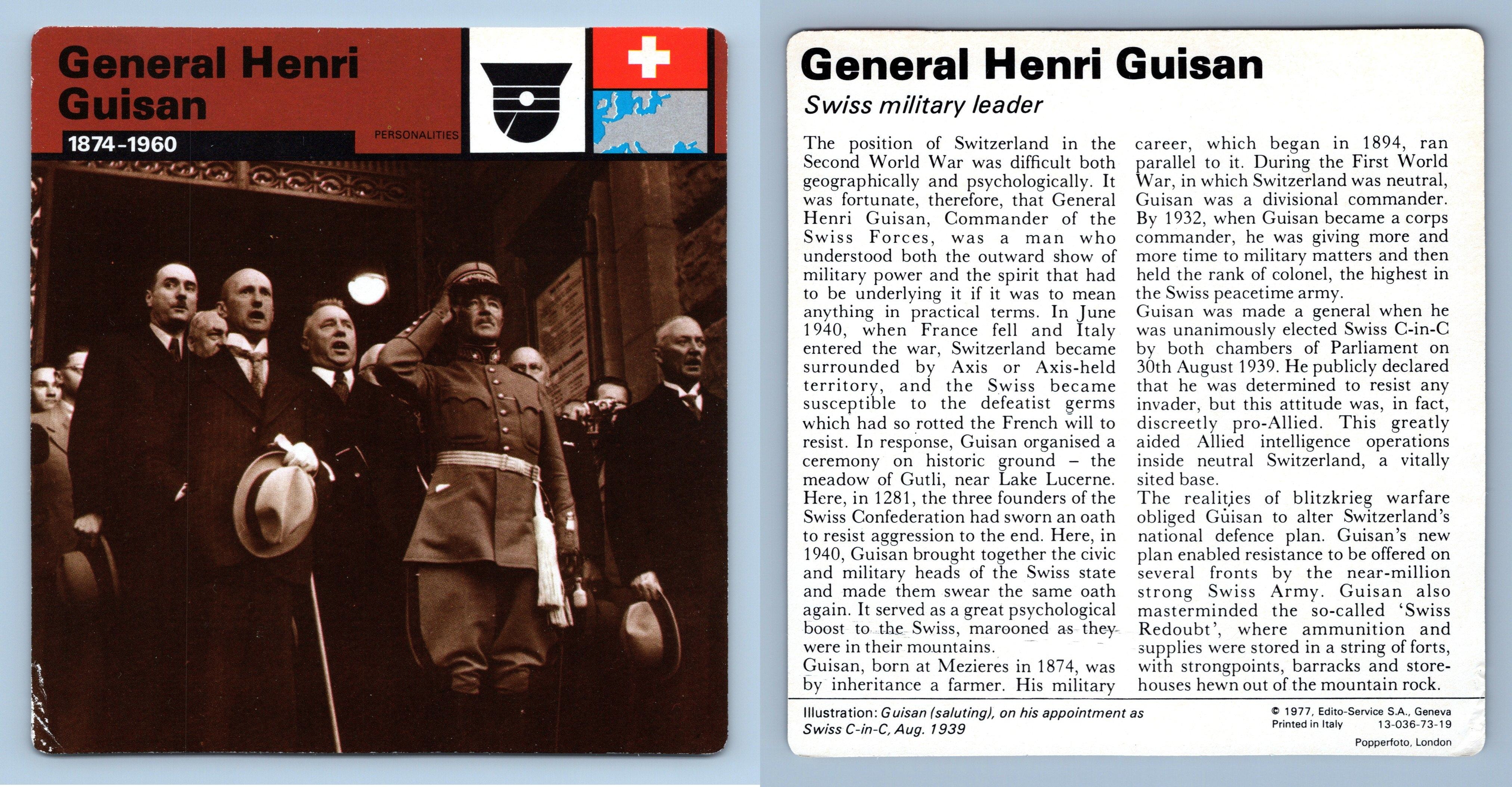 General Henri Guisan - Personalities - WW2 Edito-Service SA 1977 Card