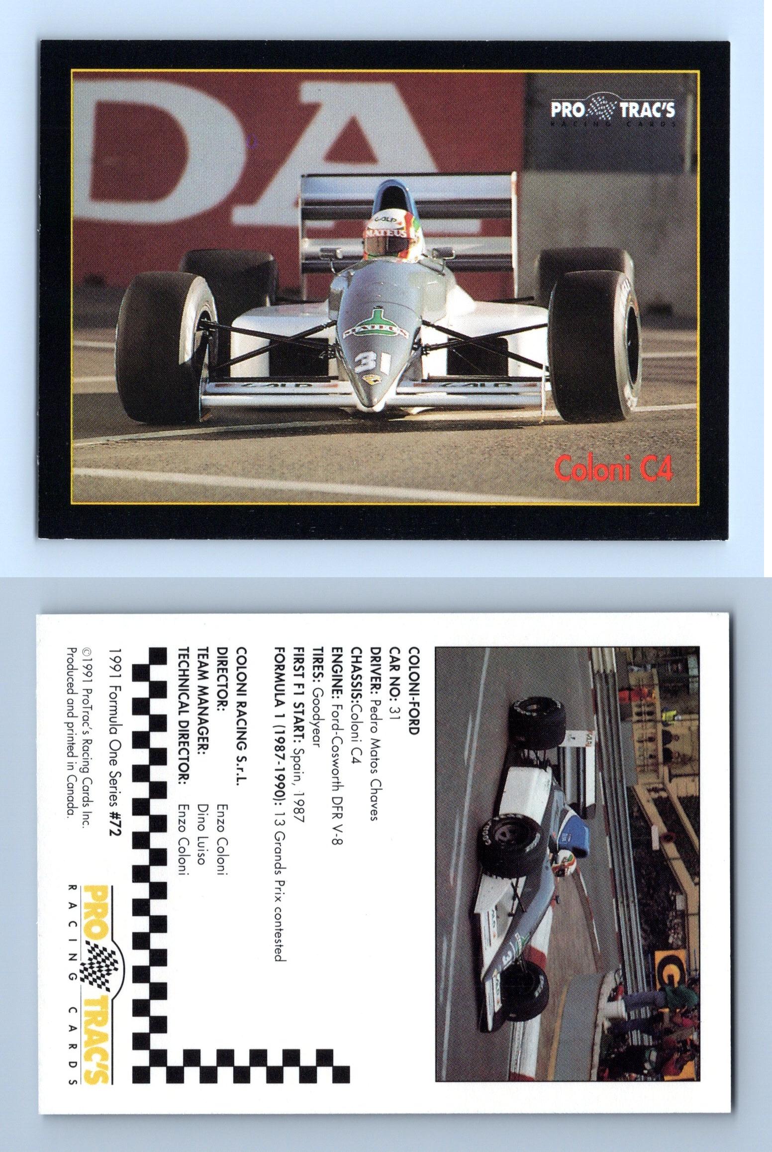 Coloni C4 #72 Formula 1 Pro Trac's 1991 Premier Racing Card