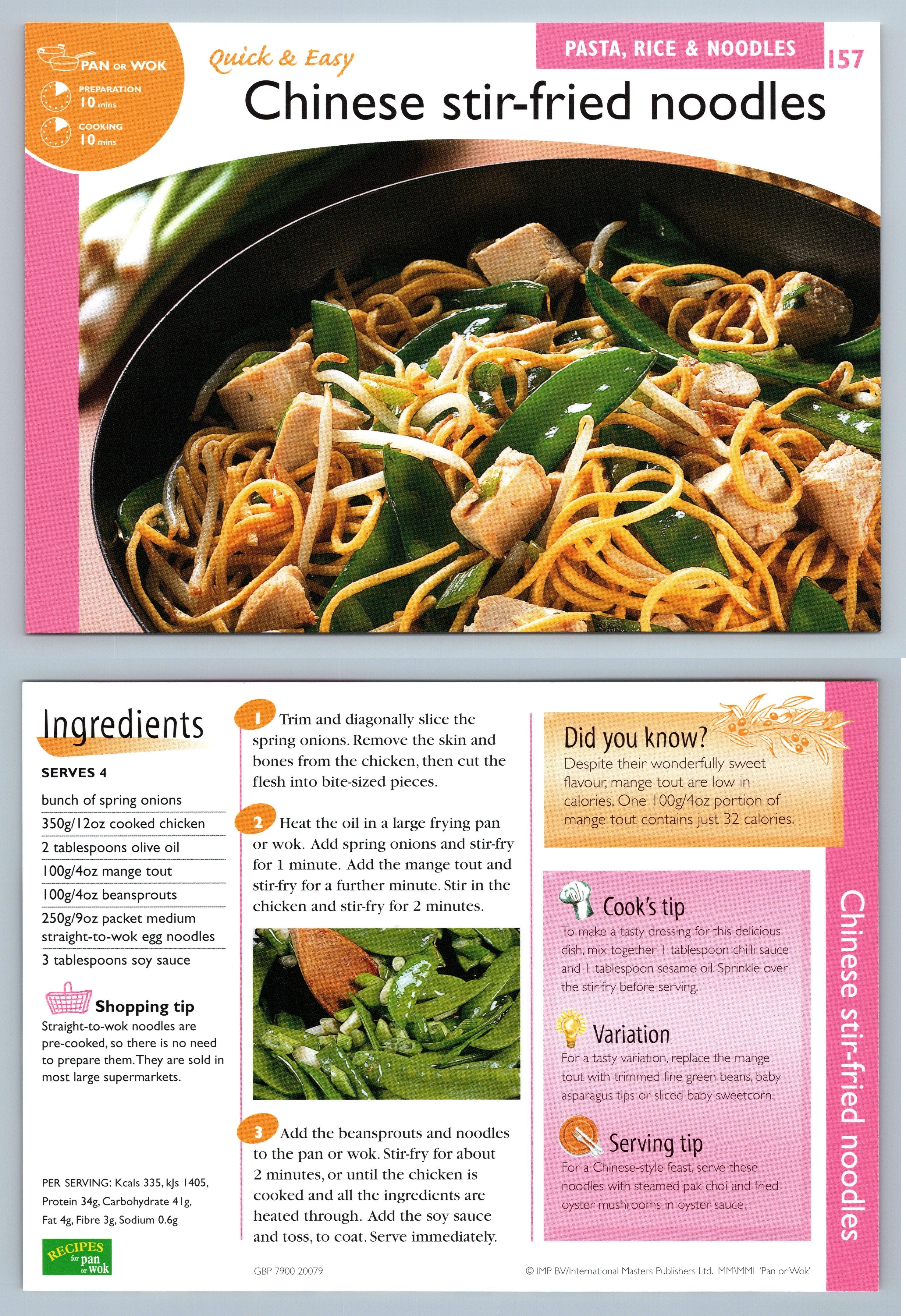 Chinese Stir-Fried Noodles #157 Pasta Recipes Pan Or Wok Imp Ltd Recipe Card